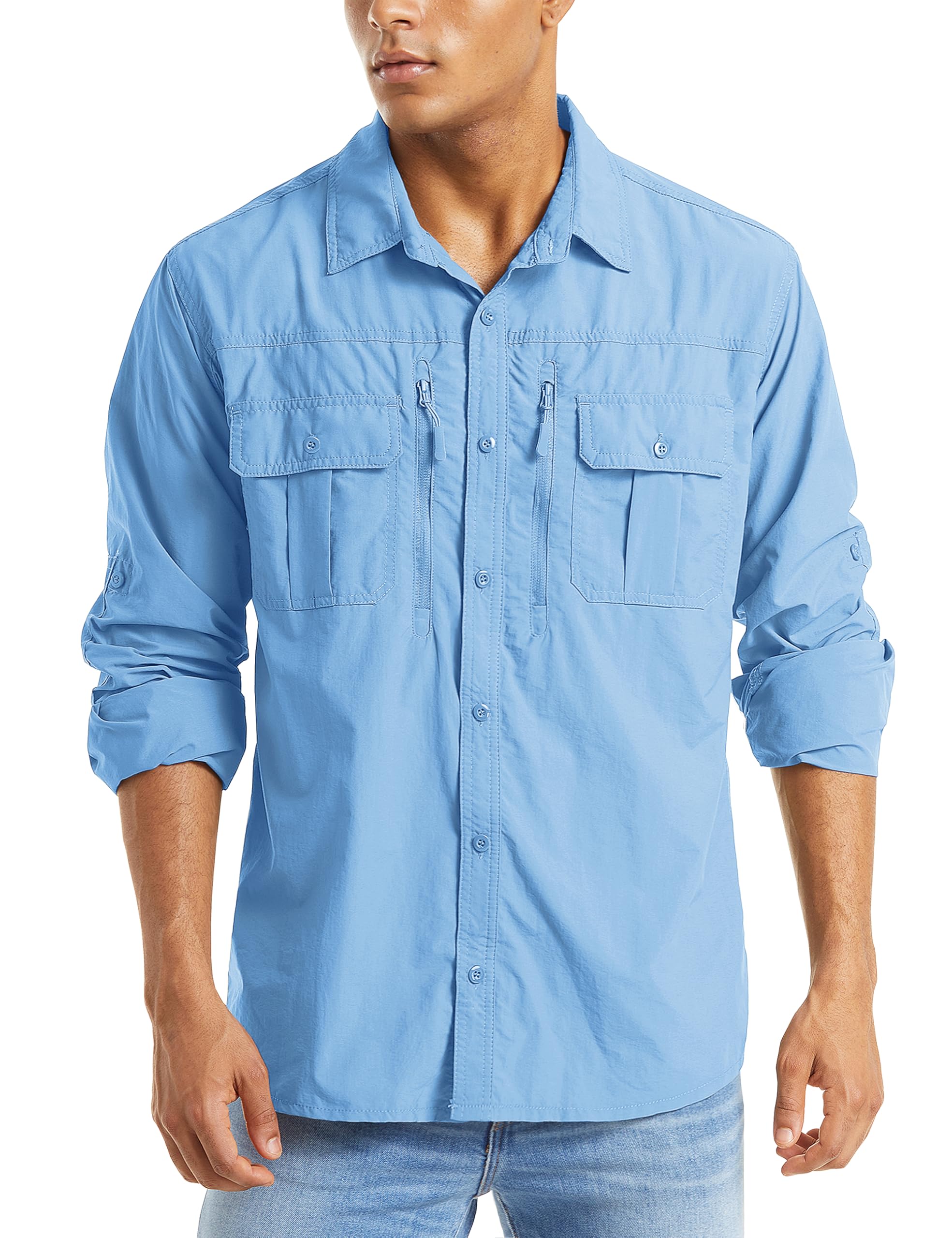 MAGCOMSEN Men's UPF 50+ Sun Protection Shirts, Button Down Long Sleeve Shirt for Hiking, Fishing, Safari