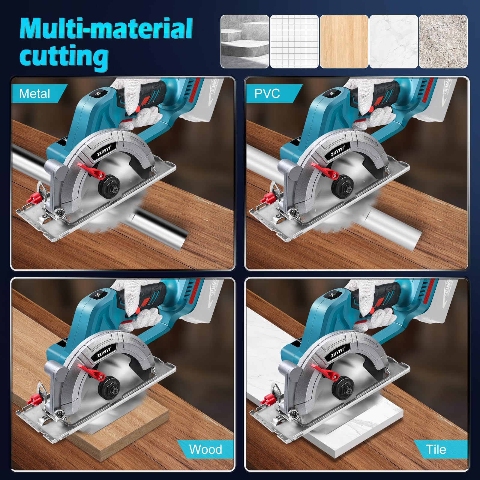 Mini sega circolare senza fili da 15,2 cm per batteria Makita da 18 V (non inclusa), profondità di taglio da 5,1 cm (90°), compatta senza spazzole per legno, piastrelle, metallo, plastica, per