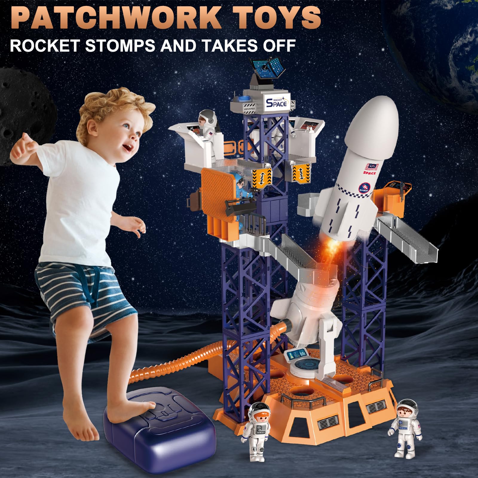 Herenear Razzo Spaziale, Versatile Space Shuttle per Bambini 3-8 Anni - Con Rampa di Lancio, Astronauta e Proiettori, Regalo per Ragazzi e Ragazze
