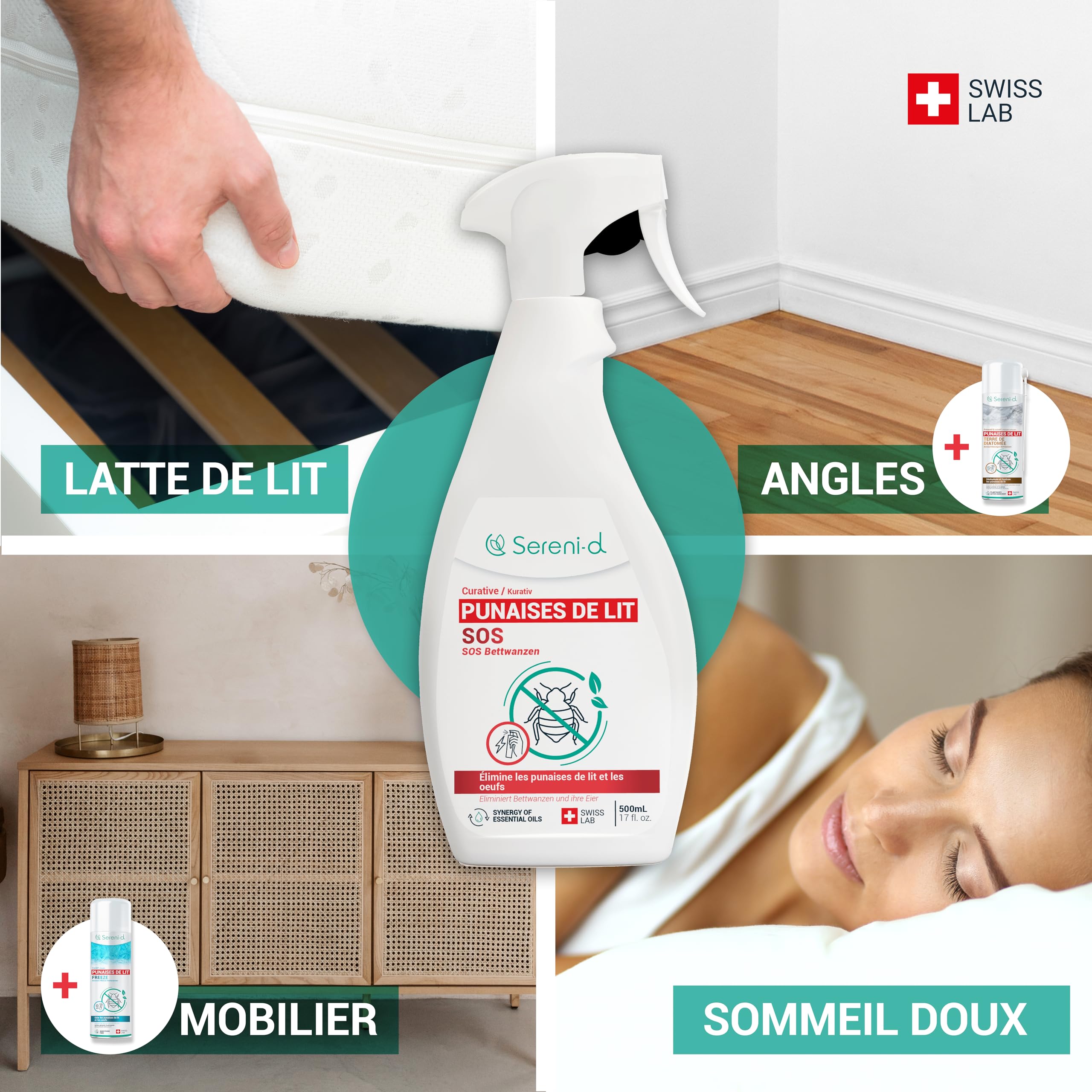 SOS ANTI PUNAISES DE LIT XXL - Spray Insecticide CHOC Traitement naturel aux Huiles Essentielles et Fleur de Pyrèthre Végétal - Produit qui élimine les punaises de lit - 500mL