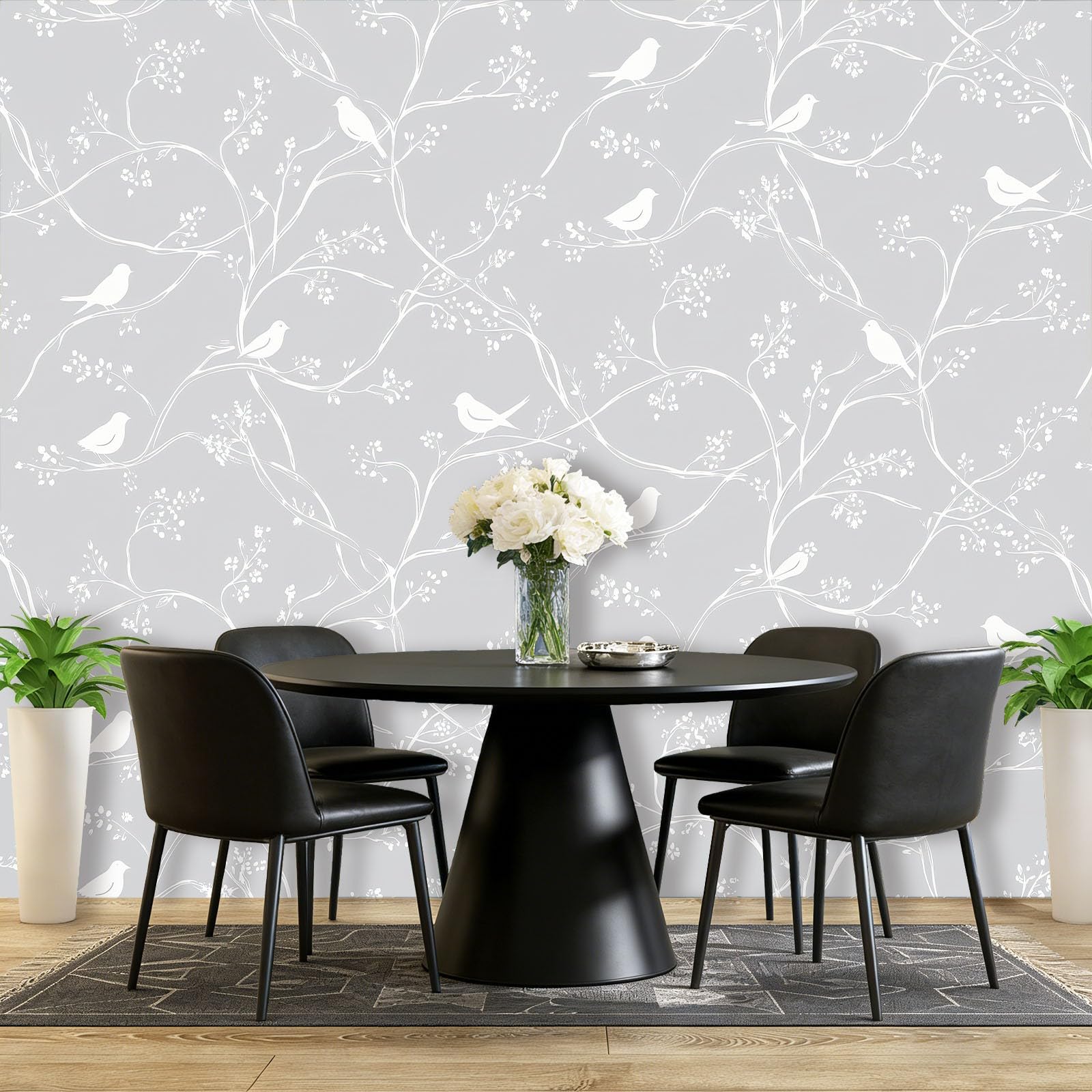 Panoramiczna tapeta minimalistyczna linie roślina gałęzie kwiat ptak polar ściana nowoczesna dekoracja ścienna salon sypialnia sypialnia biuro jadalnia, 250 x 175 cm
