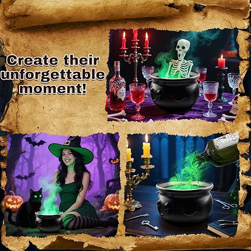 Miniatura 5 de Decoraciones de Halloween para interiores, caldero con botellas de poción flotantes mágicas y difusor, cuenco de brujas de plástico negro