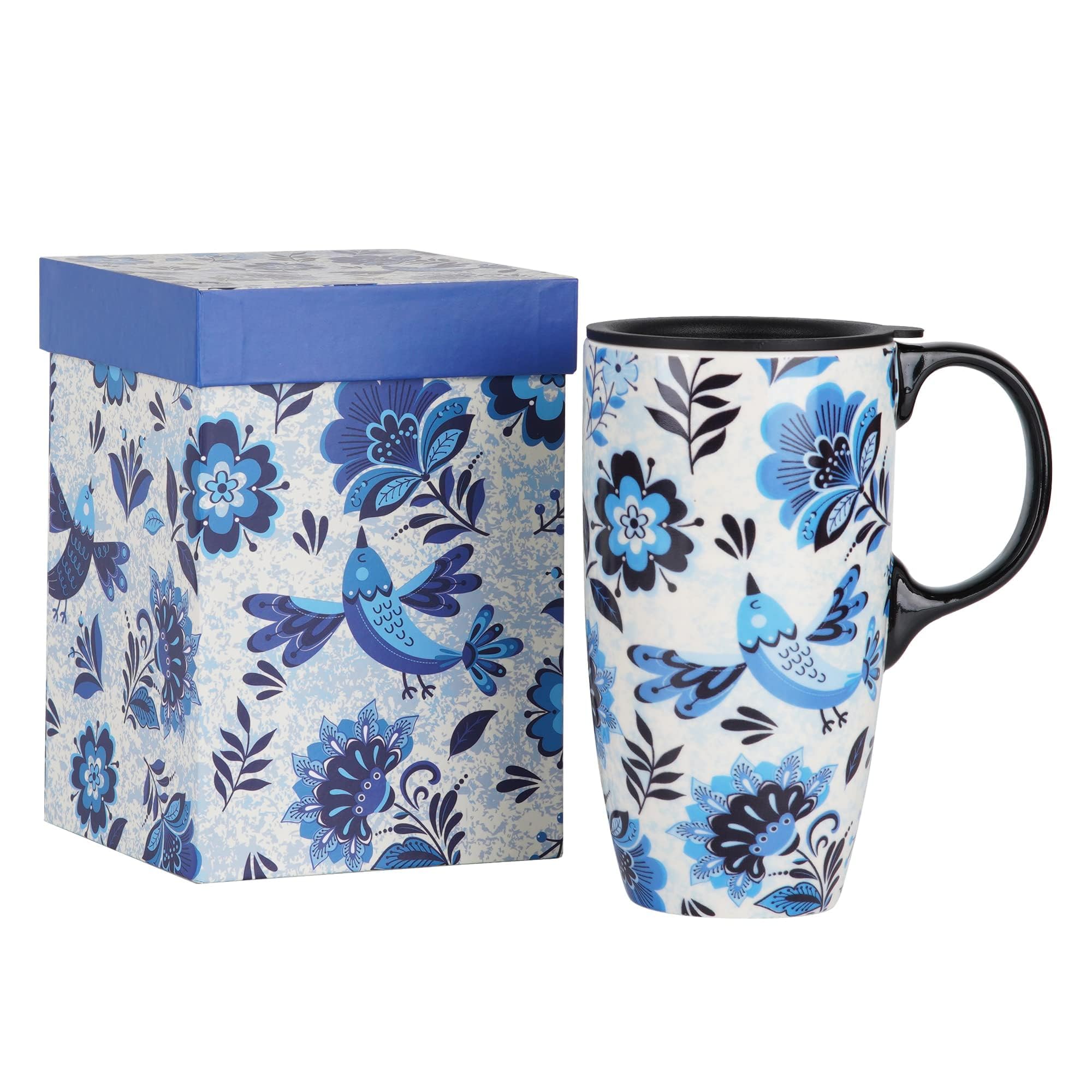 Topadorn 17oz Ceramic Travel Mug with Lid and Gift Box Latte Coffee Cup, Microwave & Dishwasher Safe
