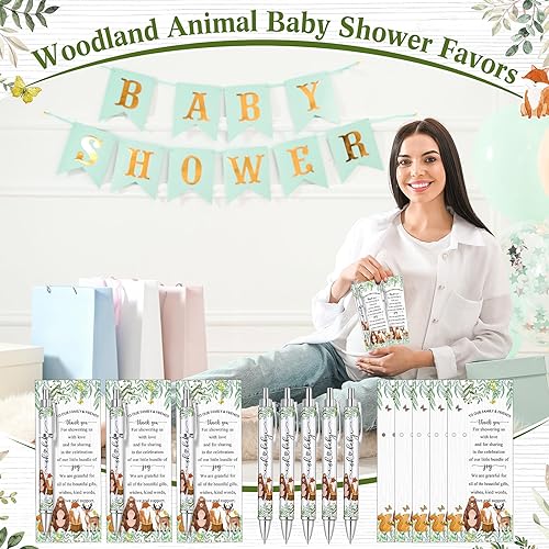 Miniatura 6 de Dinifee Juego de 36 bolígrafos de animales del bosque para baby shower, incluye 36 bolígrafos de papel rodante y 36 marcadores de felicitación,