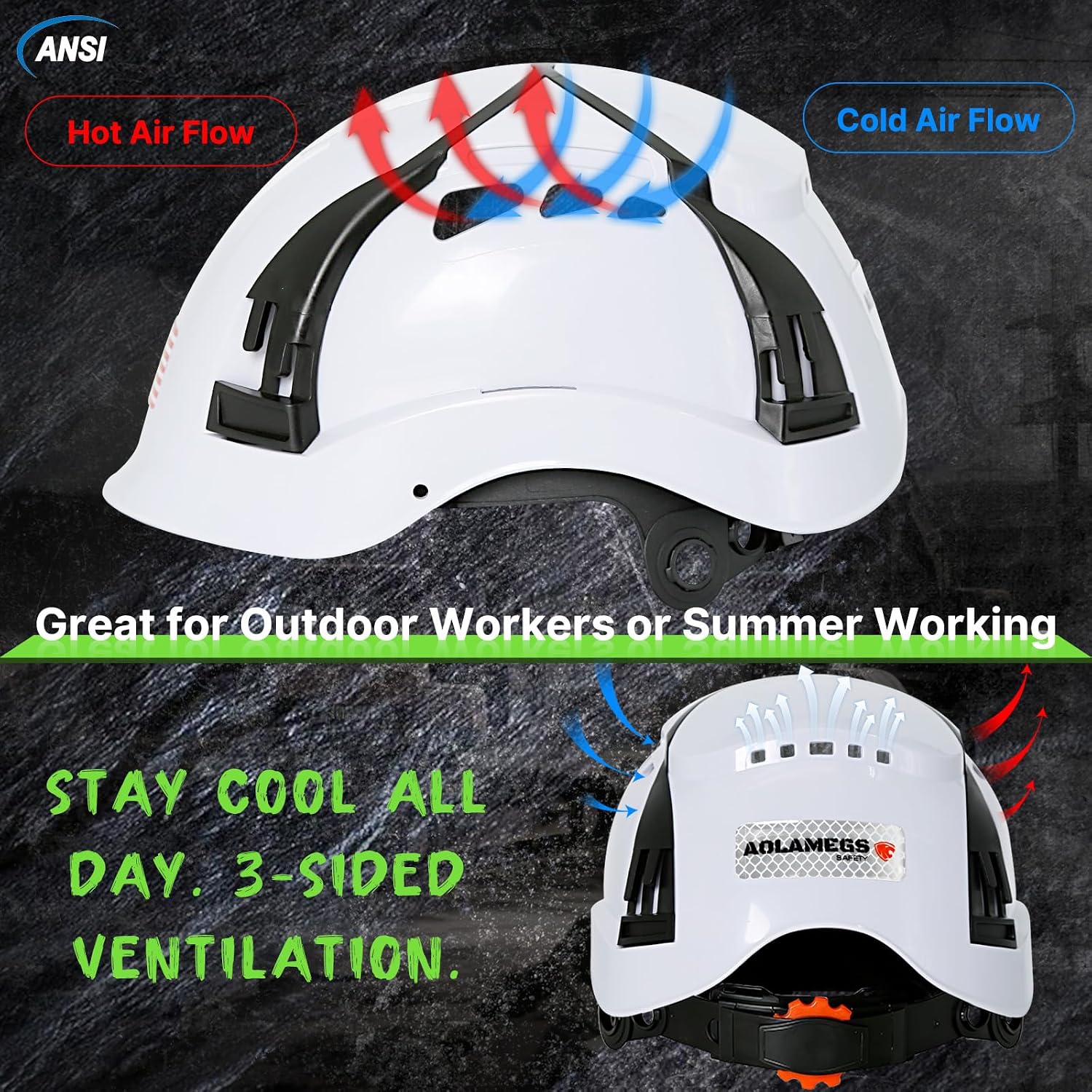 Aolamegs Type 1 Hard Hat with Chin Strap-Type 1 Hard Hats Construction OSHA Approved, Class C Construction Safety Helmet for Men,Vented Hard Hat and 6 Point Suspension
