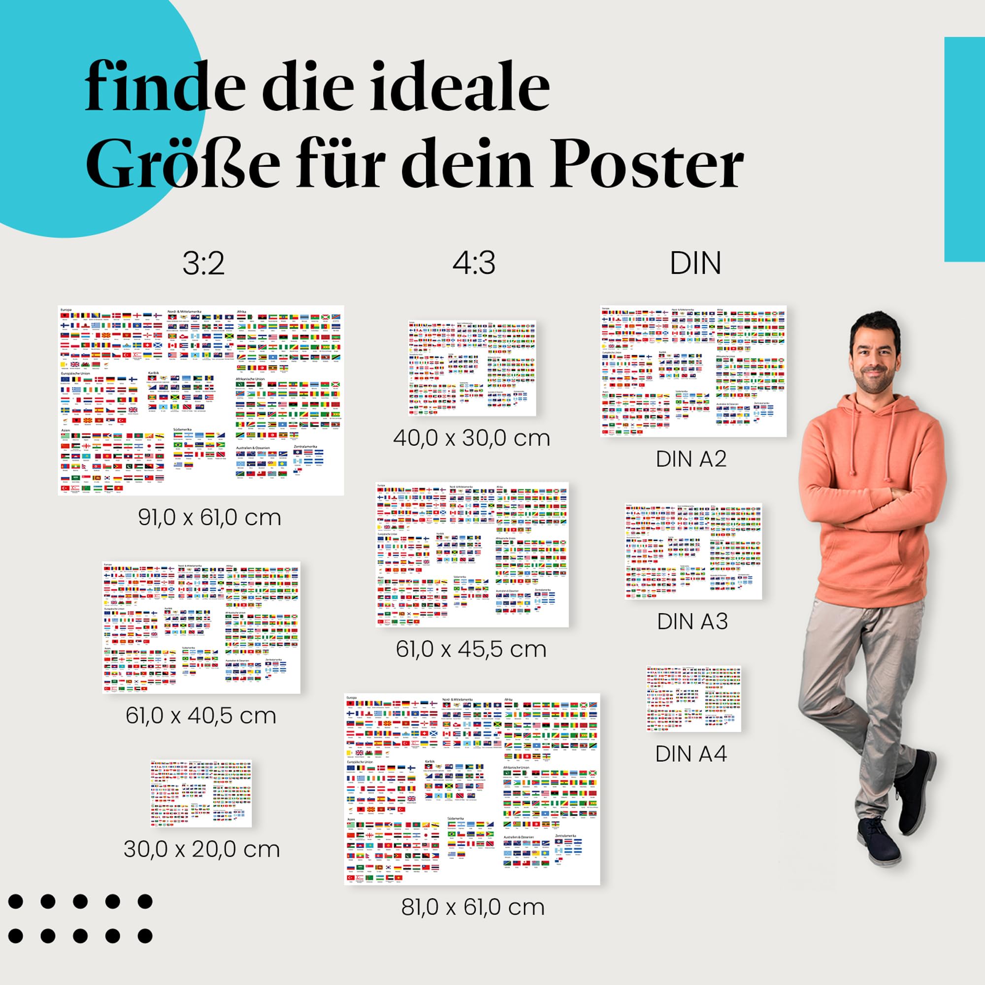 Postereck - 2515 - Flaggen, Erde Schule Kontinente Fahnen Studium - Unterricht Klassenzimmer Schule Wandposter Fotoposter Bilder Wandbild Wandbilder - Leinwand - 100,0 cm x 75,0 cm