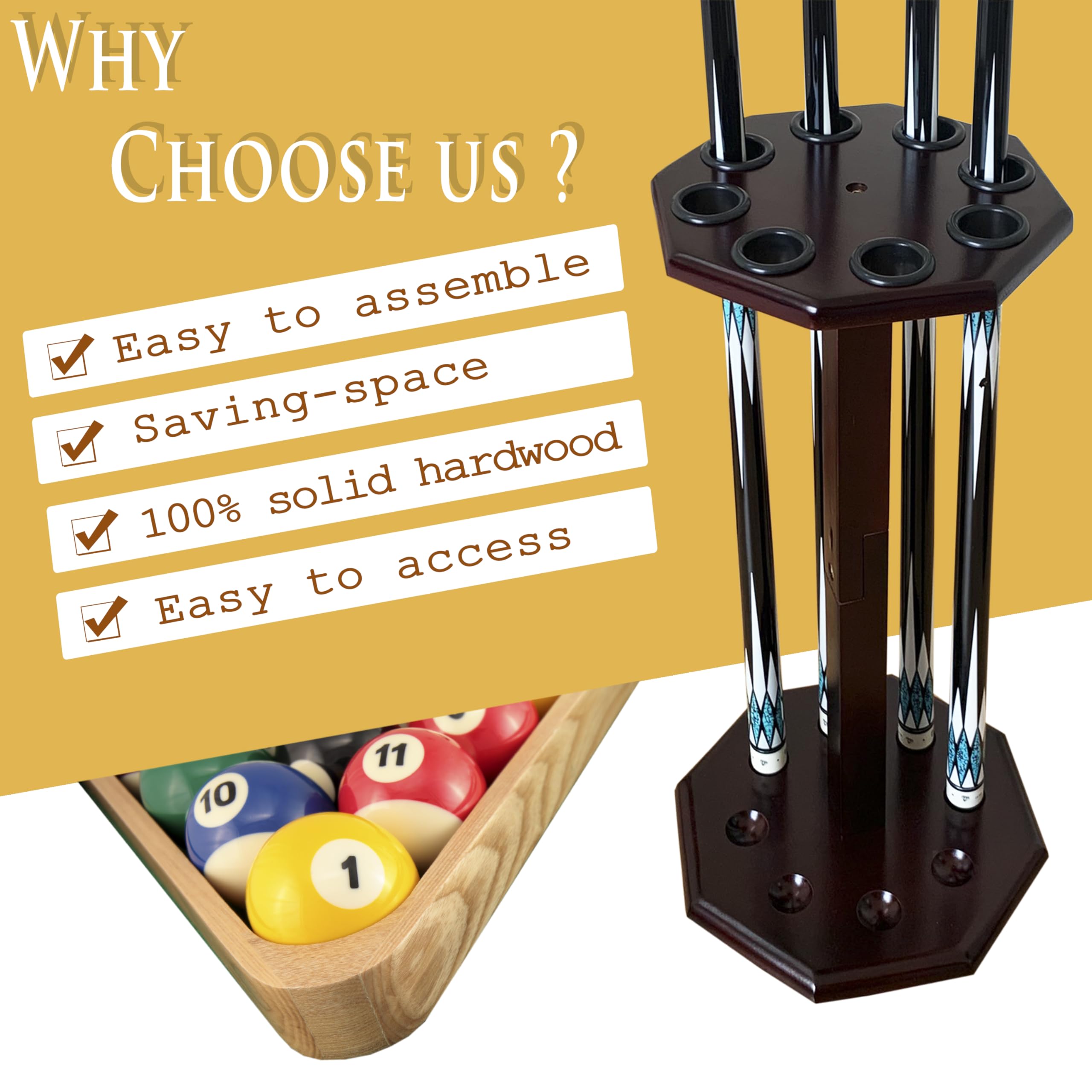 Snapklik.com : GACCO BILLIARDS Freestanding Billiard Cue Rack, Pool ...
