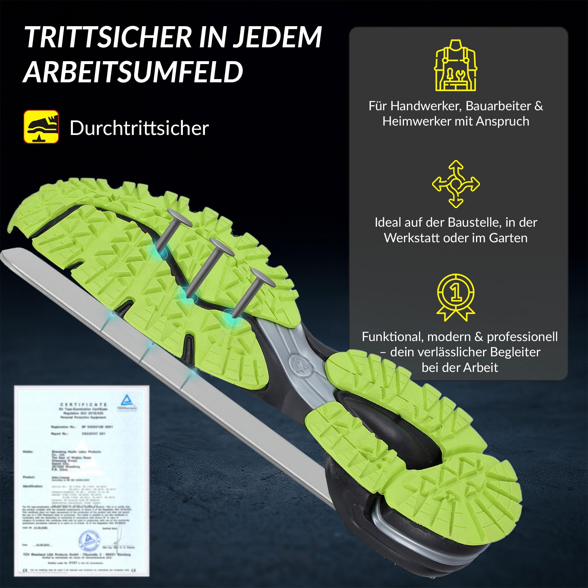 Zapatos de seguridad para hombre S1 PL de malla transpirable - Onyx Pro - Con puntera de acero, entresuela de kevlar resistente a la penetración, especialmente antideslizante