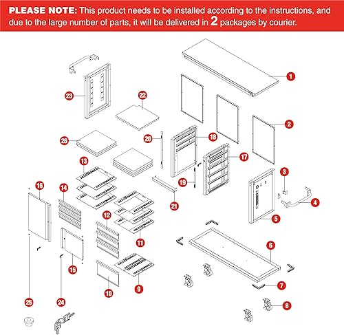 Miniatura 3 de WORKPRO Cofre de herramientas con 7 cajones y 2 puertas de 62 x 20 pulgadas, armario móvil de almacenamiento de herramientas con regleta eléctrica,