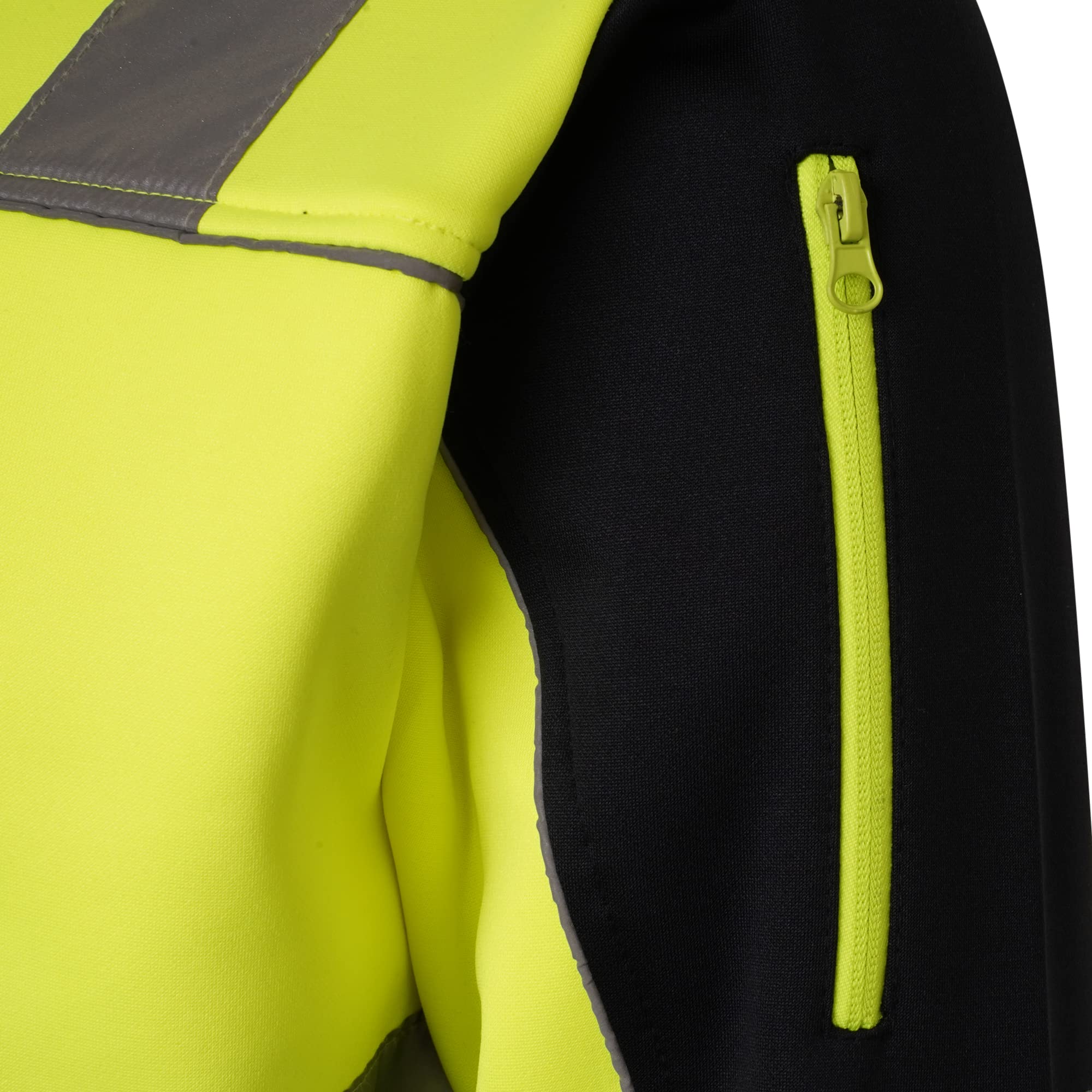 Sweat à capuche haute visibilité réfléchissant pour le travail de sécurité, sweat à capuche haute visibilité, 3 poches zippées (taille L, fermeture éclair jaune)