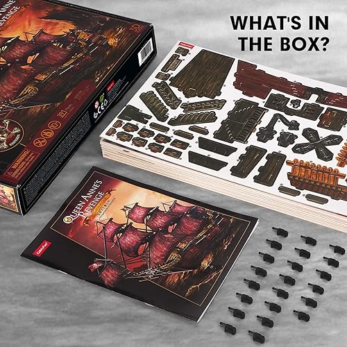 Miniatura 8 de CubicFun 3D Puzzles for Adults Kids, Red Queen Anne's Revenge 391 Pcs, Home Decor Cool Pirate Ship Arts & Crafts for Adults Puzzle Model Kits,