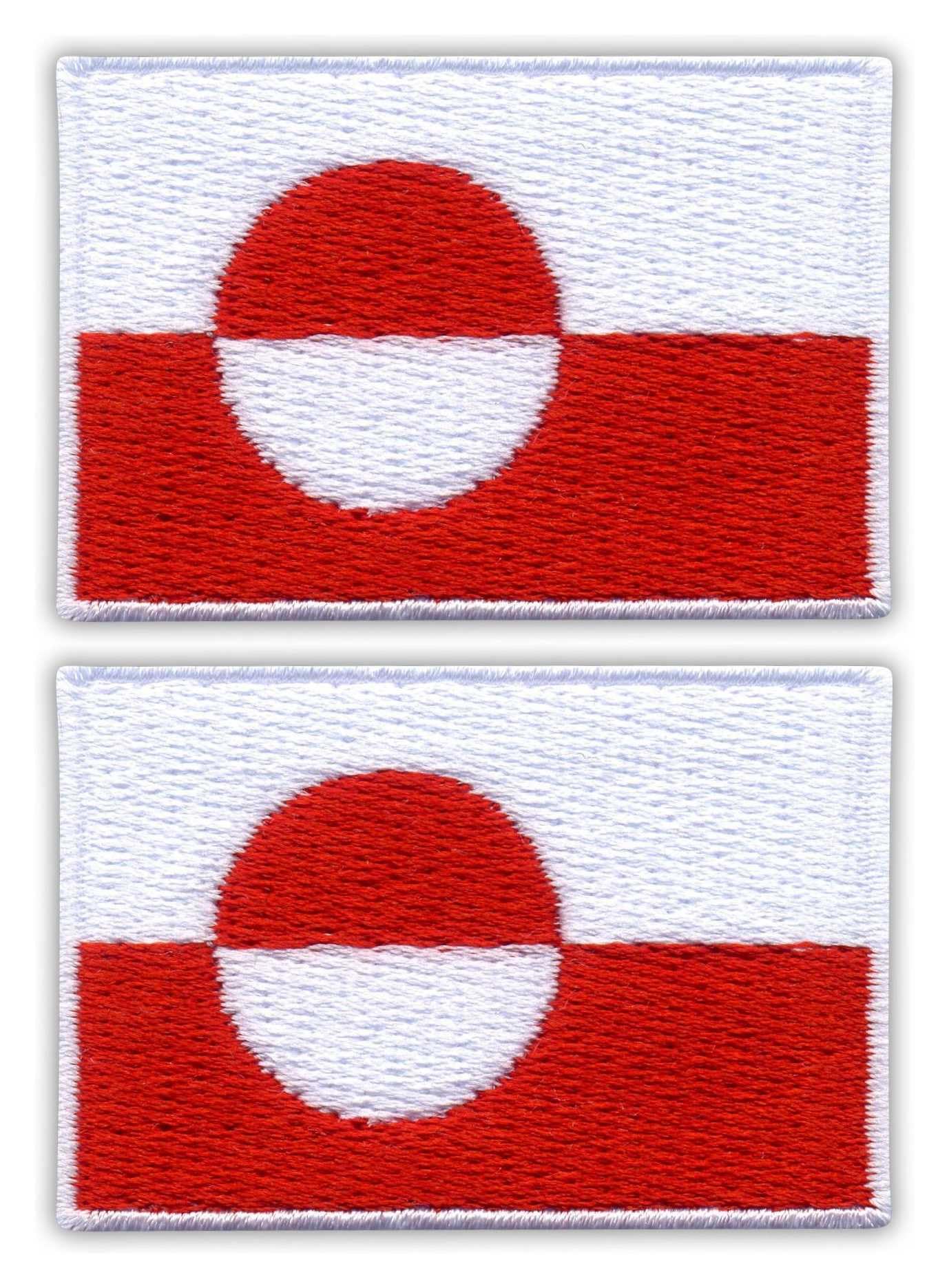 Set of Two - Patchion Flag of Greenland - Black Hook and Loop Compatible with Velcro Hook and Loop Fastener - Embroidered Patch/Badge/Emblem