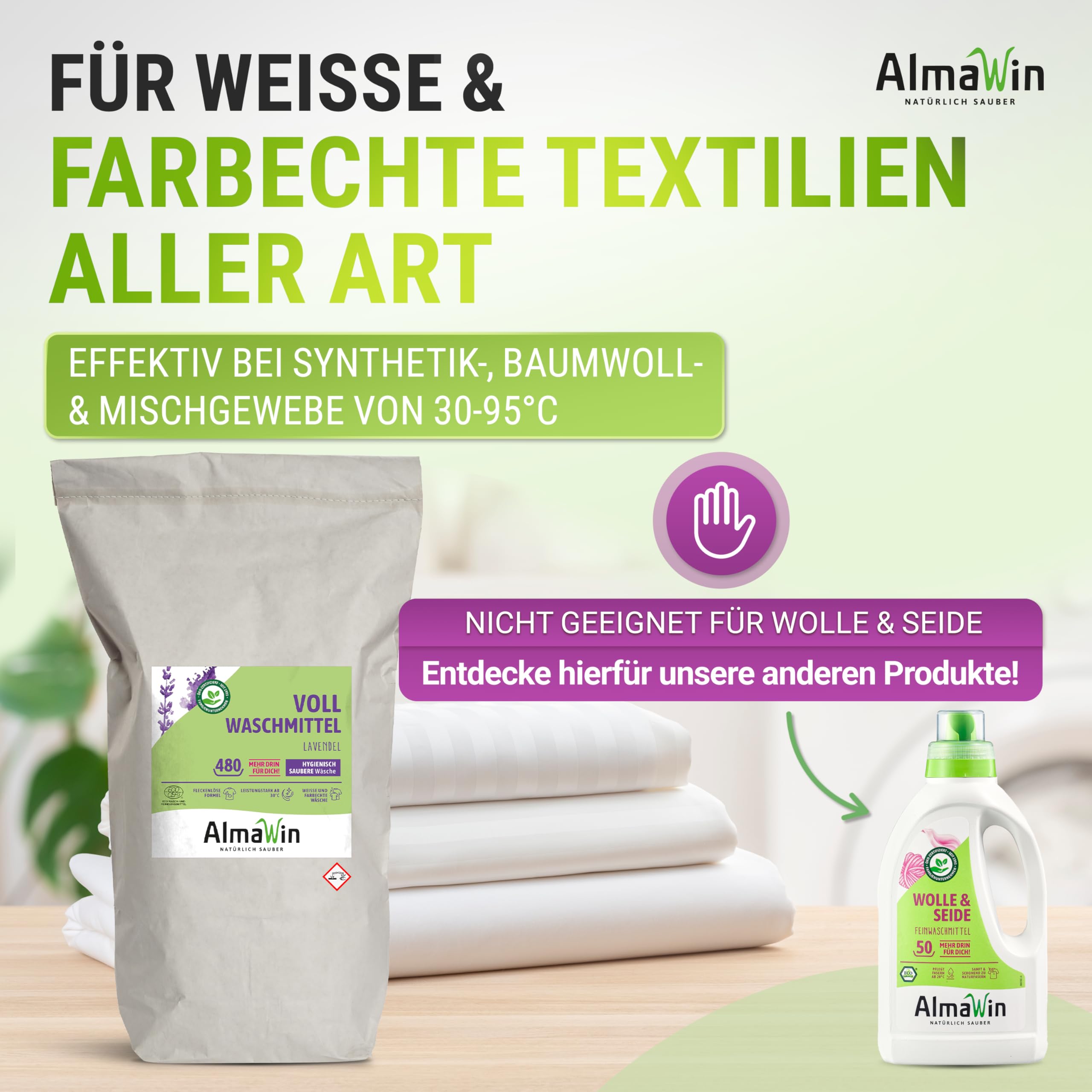 AlmaWin Detersivo ecologico lavanda, 25 kg, 480 lavaggi, con amplificatore, vegano