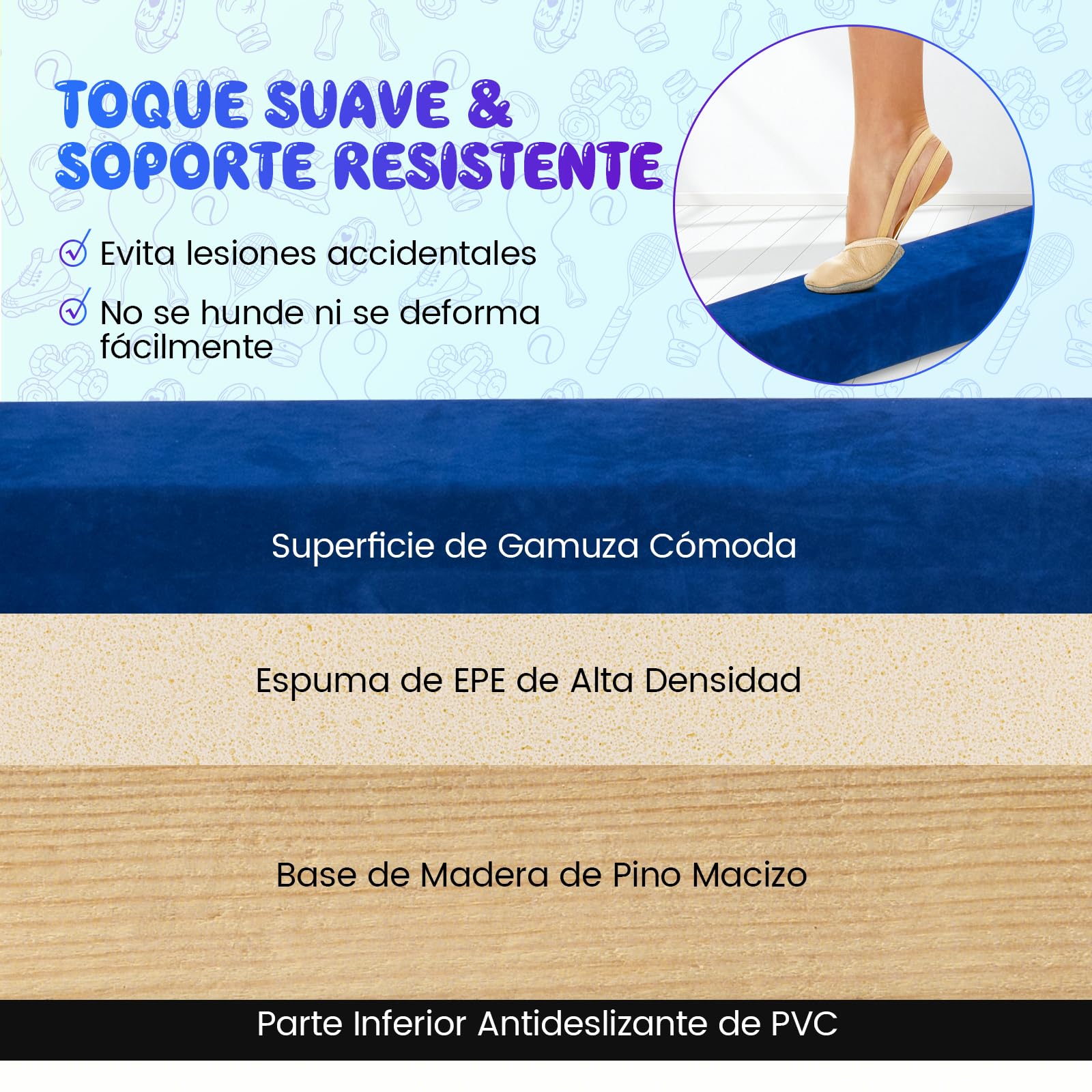 COSTWAY Barra de Equilibrio Plegable 240cm, Base de Madera Sólida y Fondo Antideslizante, Viga de Equilibrio e para Niños y Adolescentes