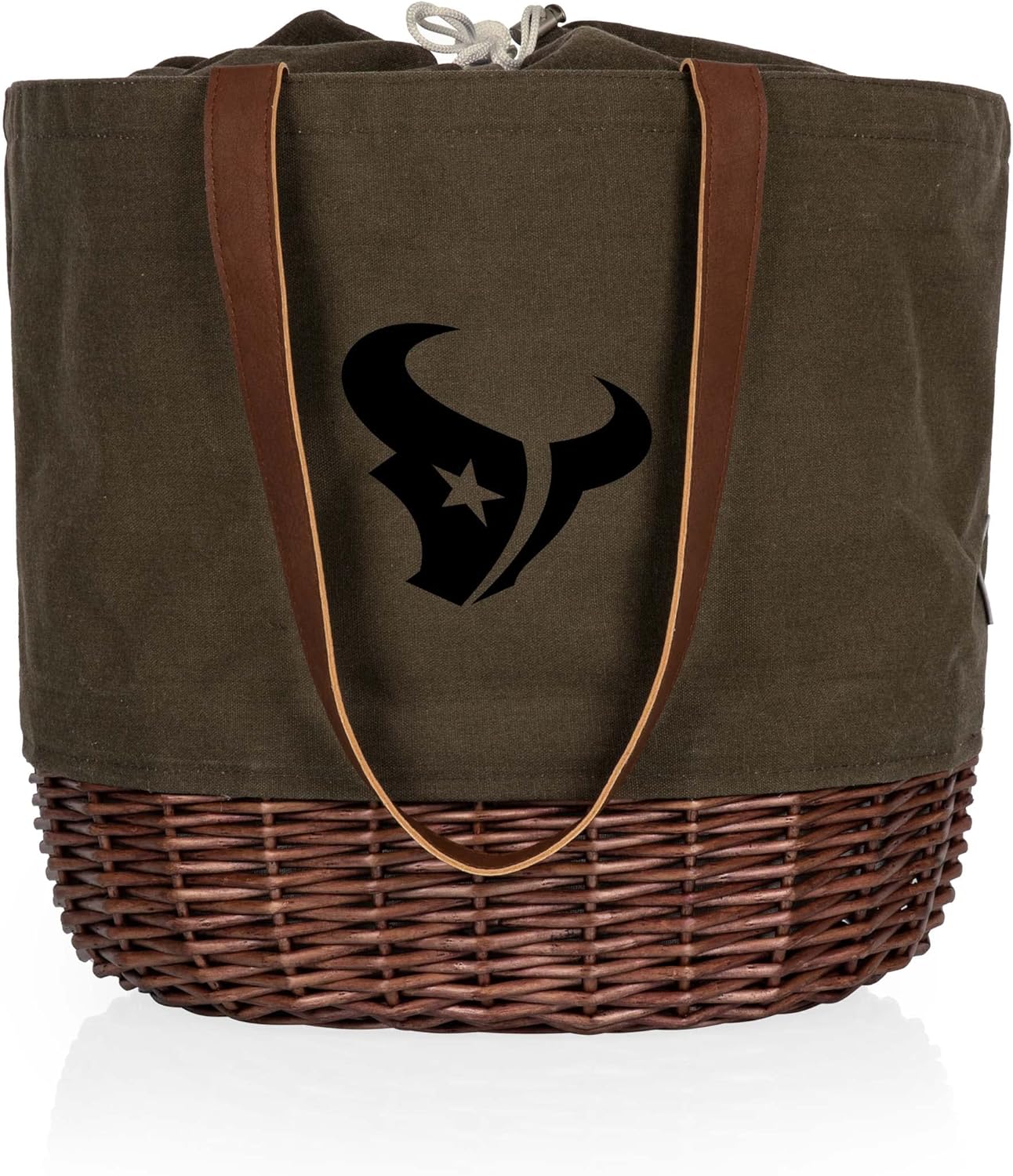 PICNIC TIME NFL Coronado Canvas and Willow Basket Tote, Picnic Tote Bag, Beach Tote, (Khaki Green with Beige Accents)