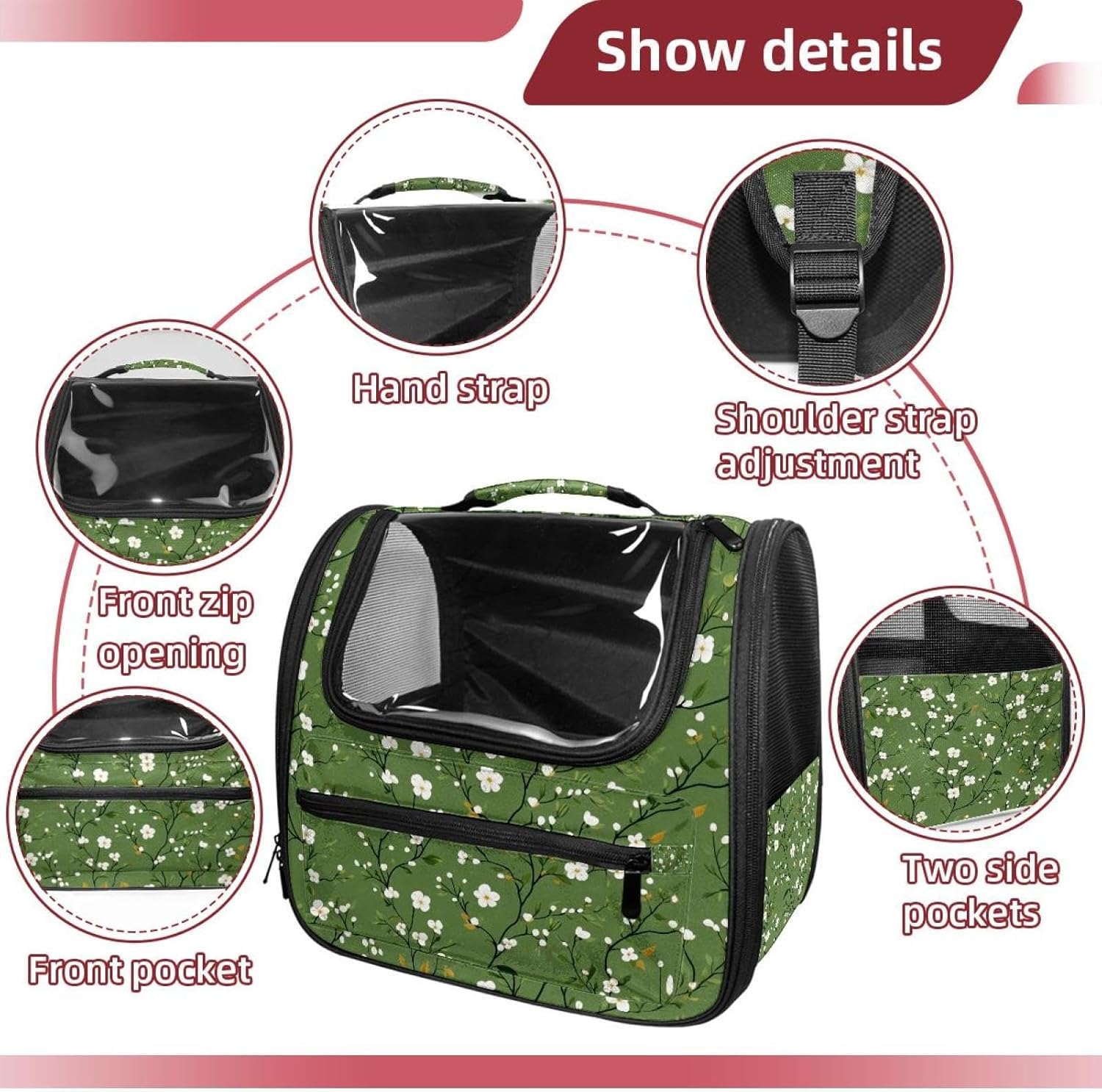 Cute Ditsy Pet Carrier Airline Approved Soft Sided Portable Cozy Travel Pet Bag, Car Seat Safe Carrier for Cats and Dogs