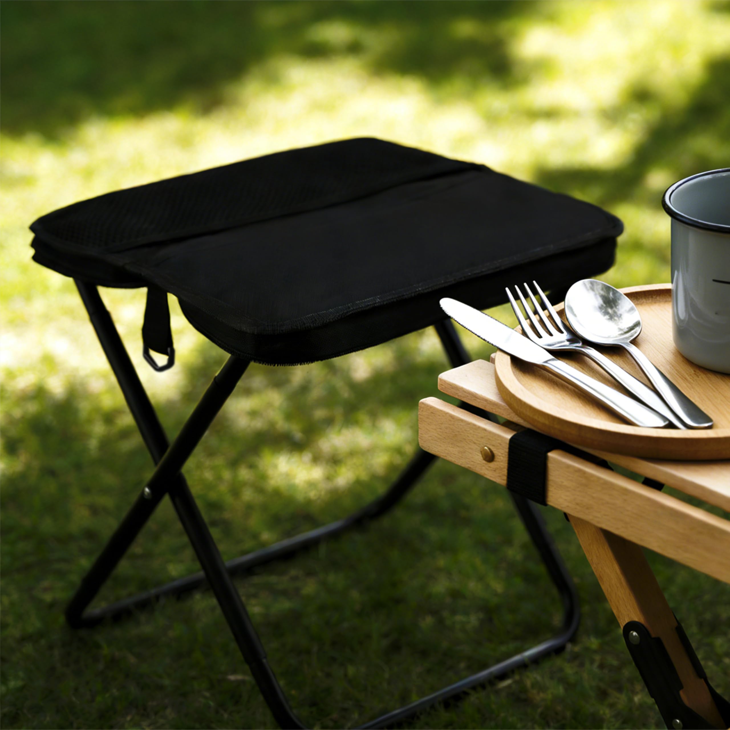 Foldable Stool Portable with Adjustable Shoulder Strap & Storage Mesh Bag. Collapsible Stool for Outdoor, Travel, Camping, Fishing, and Instant Seating Anywhere (Black,Large) — view 2
