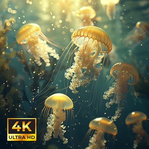 Jellyfish Screensaver: Underwater HD Colorful Neon Glowing Jellyfish Videos, Relaxing Music, and Tra