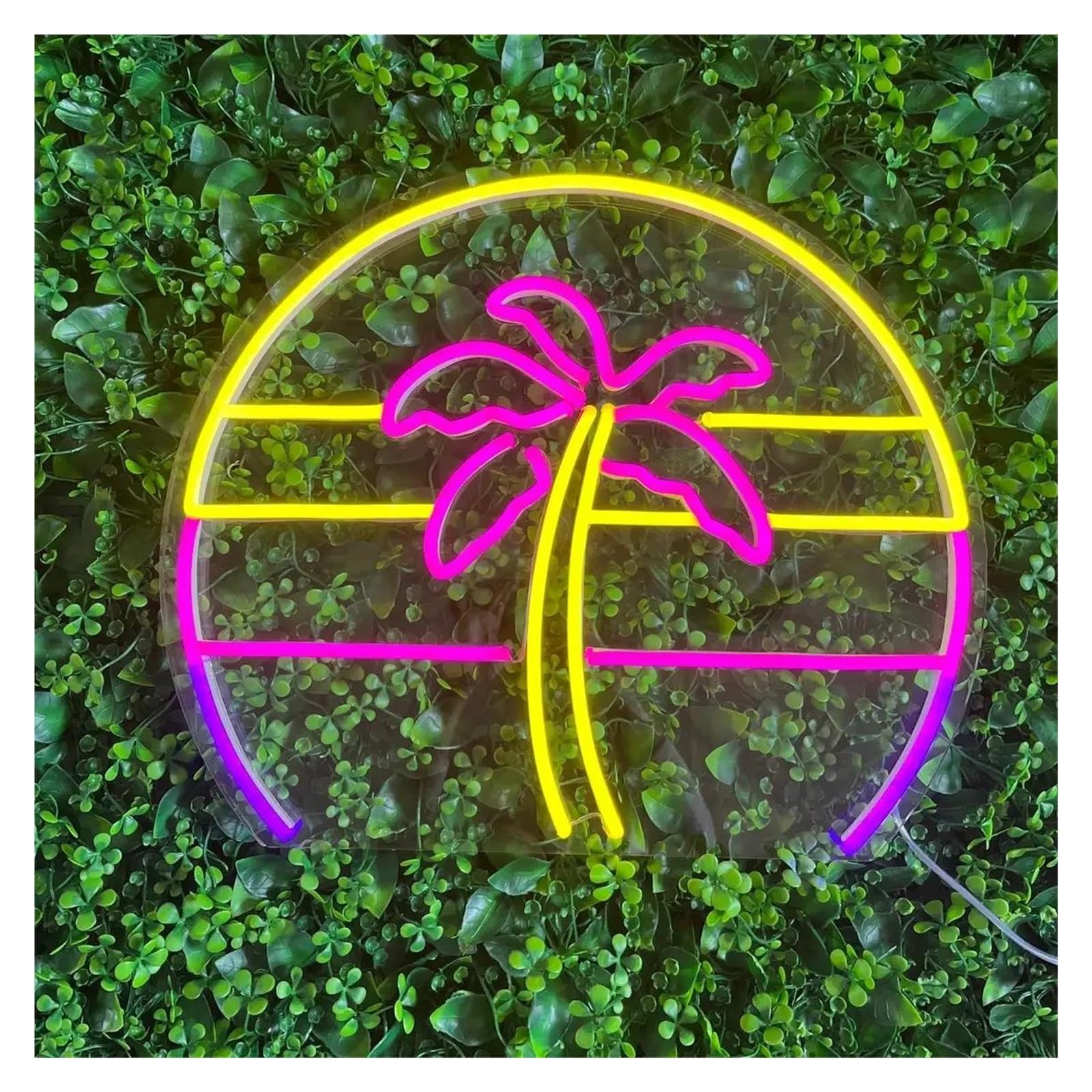 LEMST Signs Lamp Sunset Palm Tree Neon Signs USB Powered Adjustable Brightness Wave Palm Neon Lights, Suitable for Wall Hanging Decor(B,48cmx50cm)