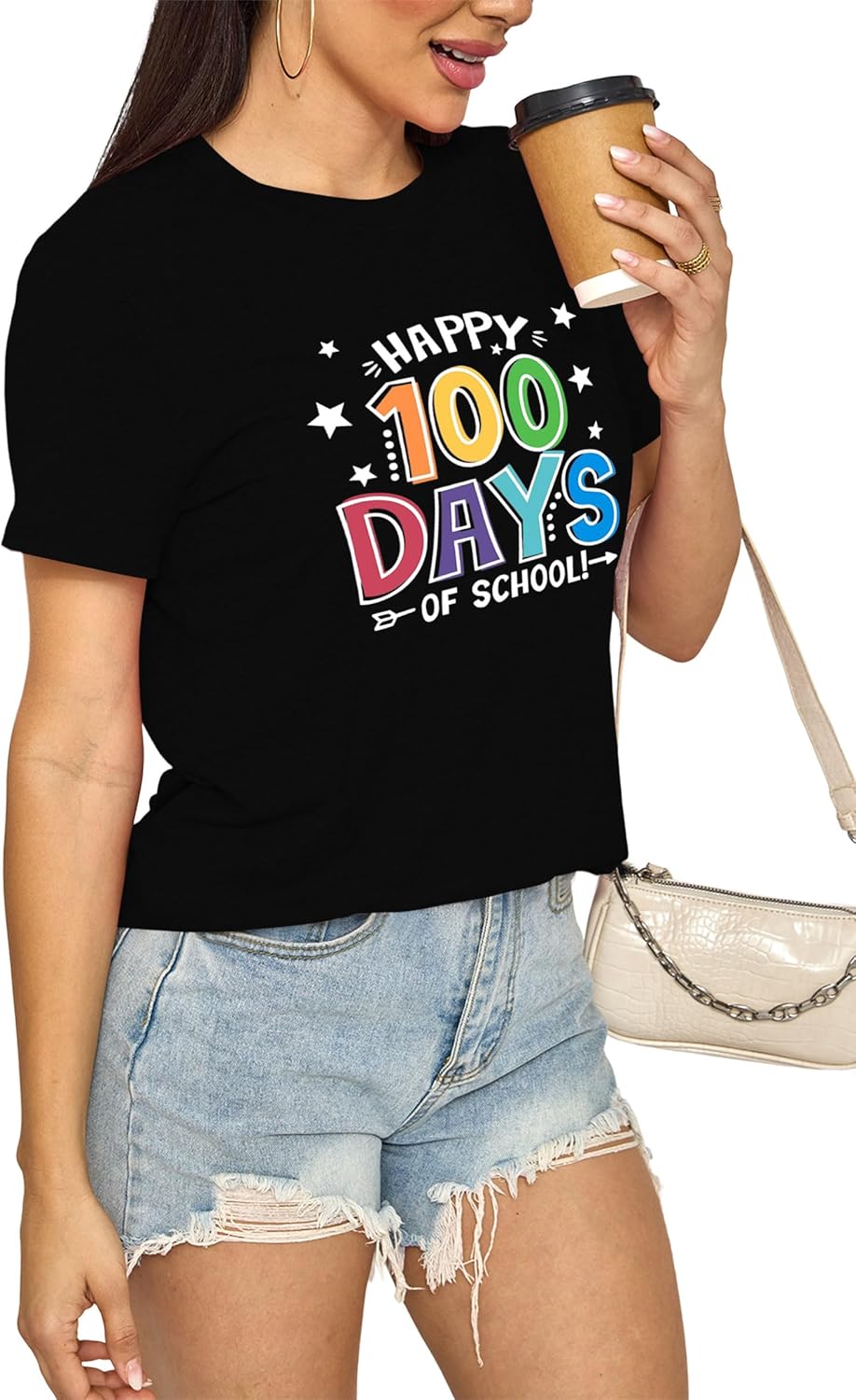 Happy 100 Days of School Shirt Women Teacher Cute 100th Days Shirts - Image 3