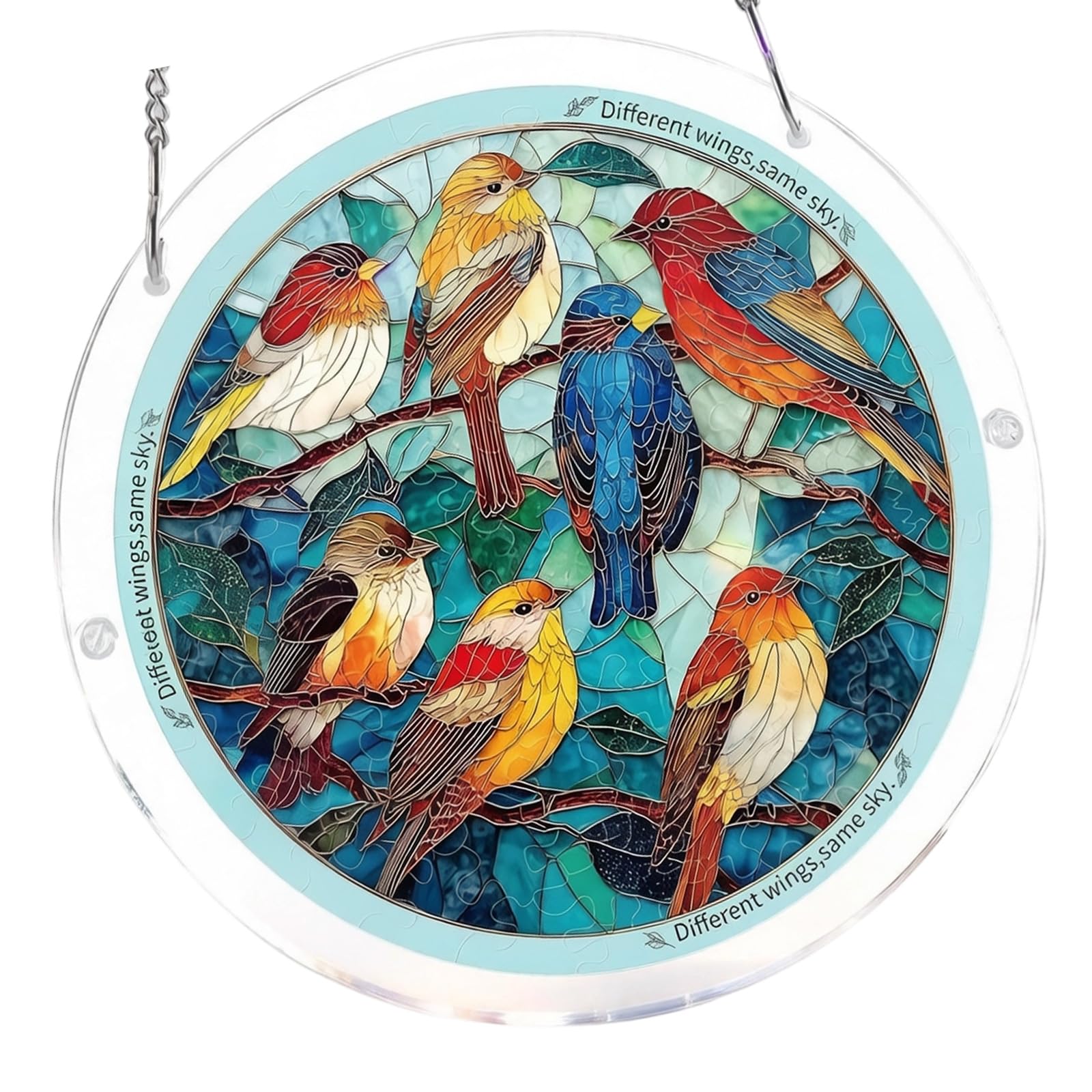 Stained Glass Window Hanging Jigsaws Puzzle Suncatchers 2D Acrylic Window Panel with Rope for Garden Yard Ornament Gift Acrylic Puzzle Suncatchers