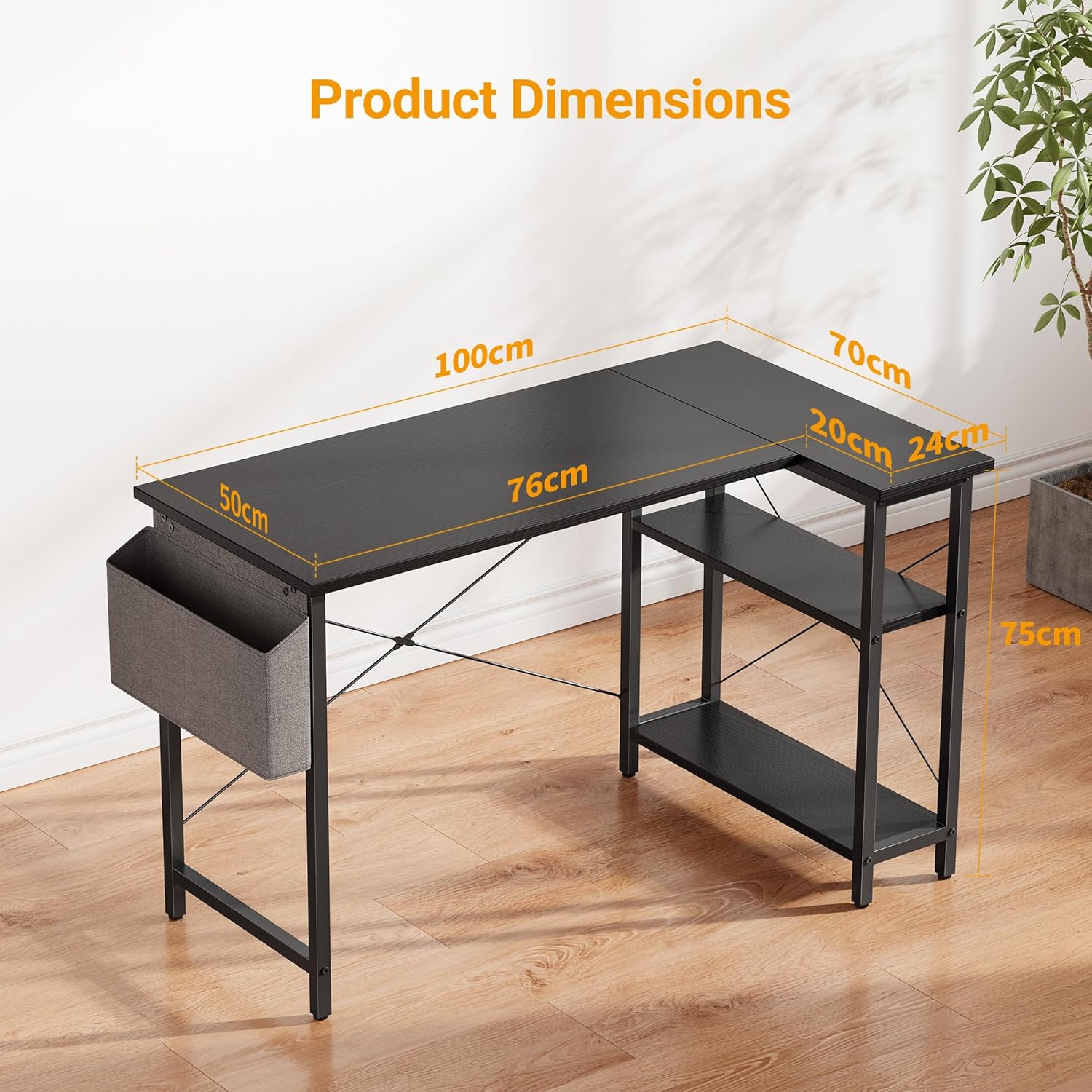 CubiCubi 40 Inch Small L Shaped Computer Desk with Storage Shelves Home Office Corner Desk Study Writing Table, Black - Image 3