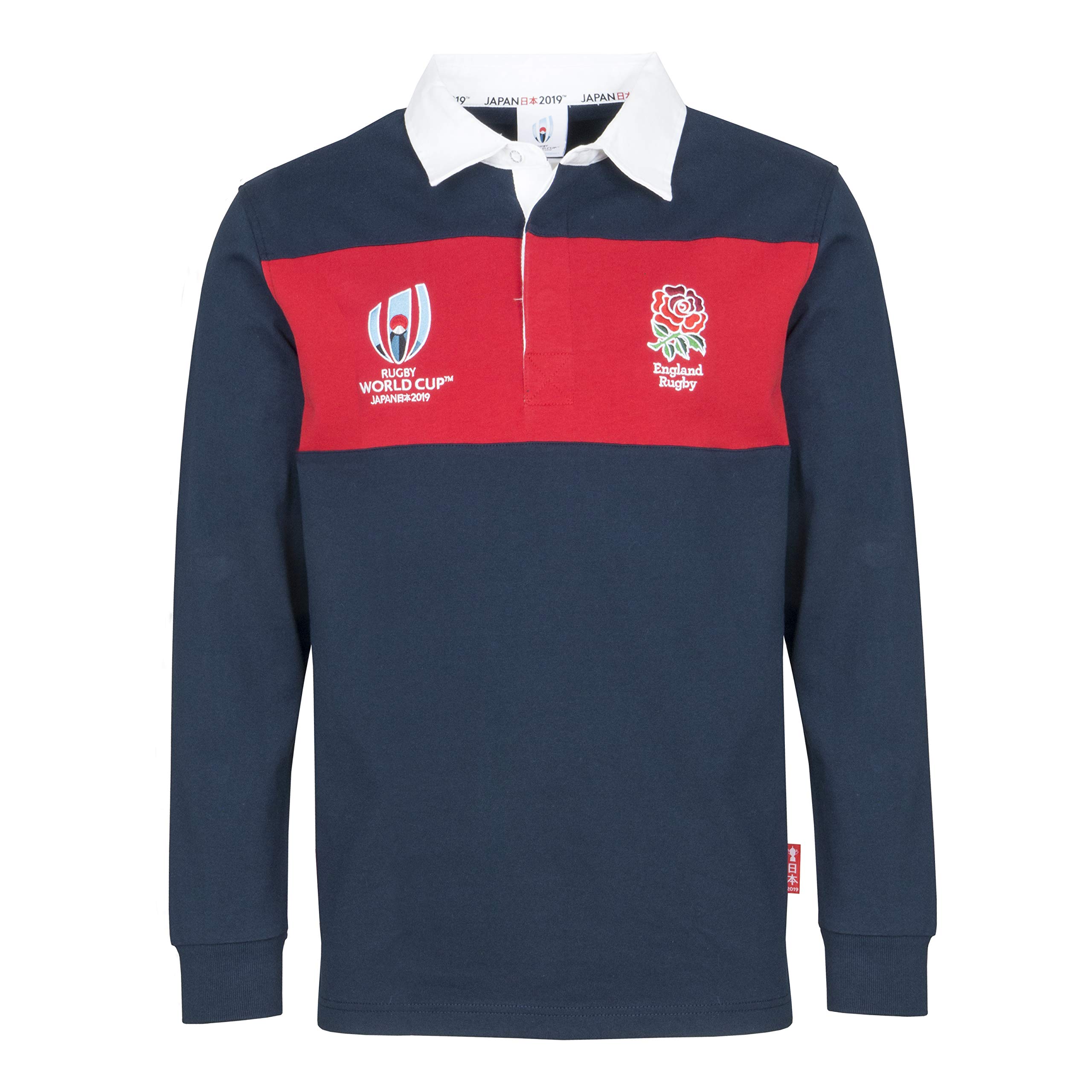 Rugby World Cup Japan 2019 Mens Dual Branded L/S Panel Rugby Shirt - Navy/Red