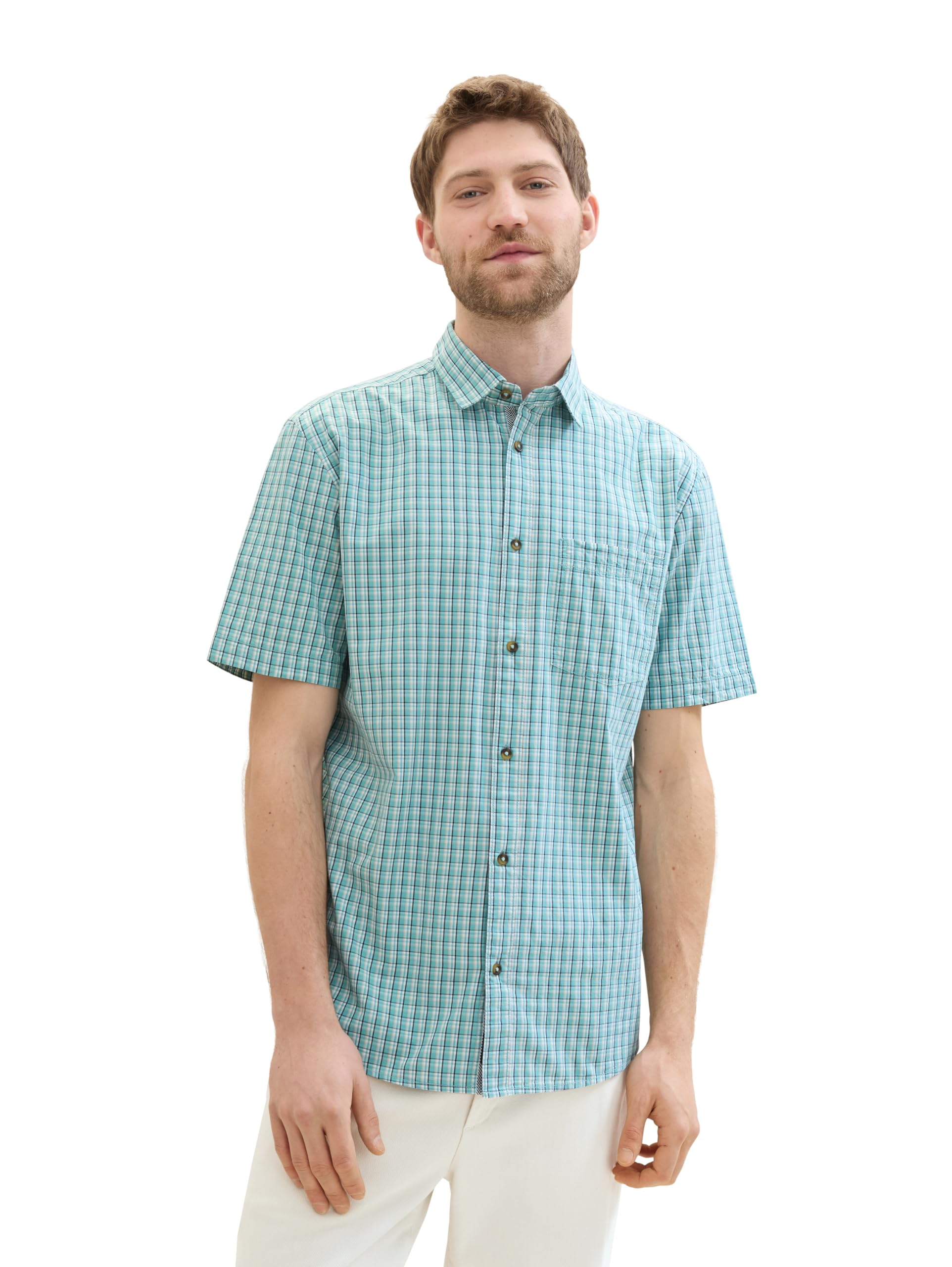 TOM TAILOR Herren Regular Fit Kurzarm-Hemd mit Karomuster