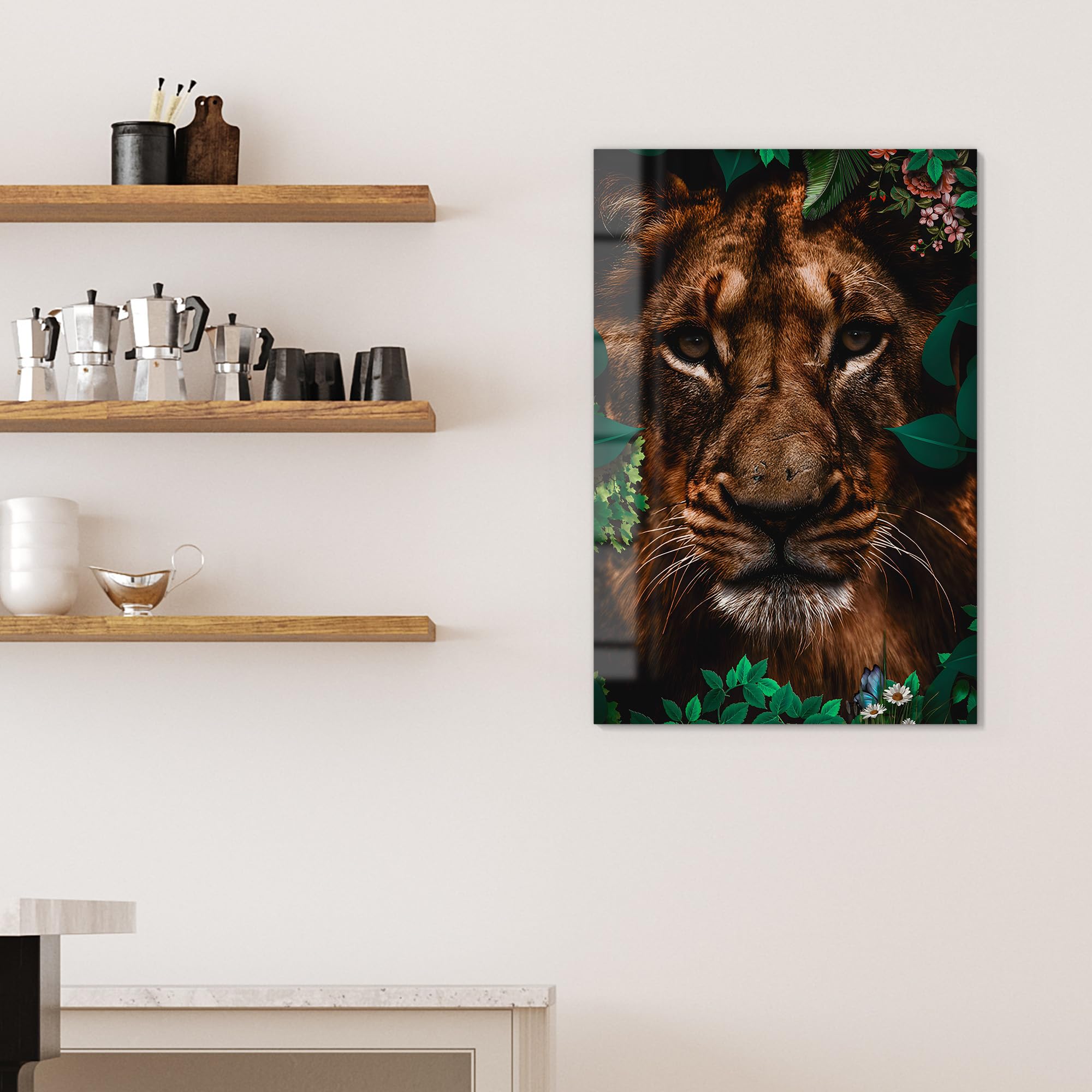 DEQOART Pizarra magnética de cristal, 60 x 90 cm, diseño "Majestad del bosque", pizarra magnética de cristal, incluye imanes, bolígrafo y paño para cocina y oficina, pizarra magnética y se puede