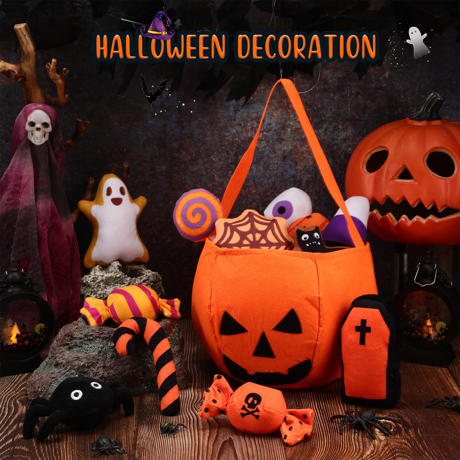 12-teiliges Halloween-Kürbis-Set, Halloween-Hundespielzeug, Halloween-Hundespielzeug, Quietschspielzeug, Plüsch-Kauspielzeug, Füllkörper, Hundespielzeug-Set, Zahnspielzeug für Hunde, Training