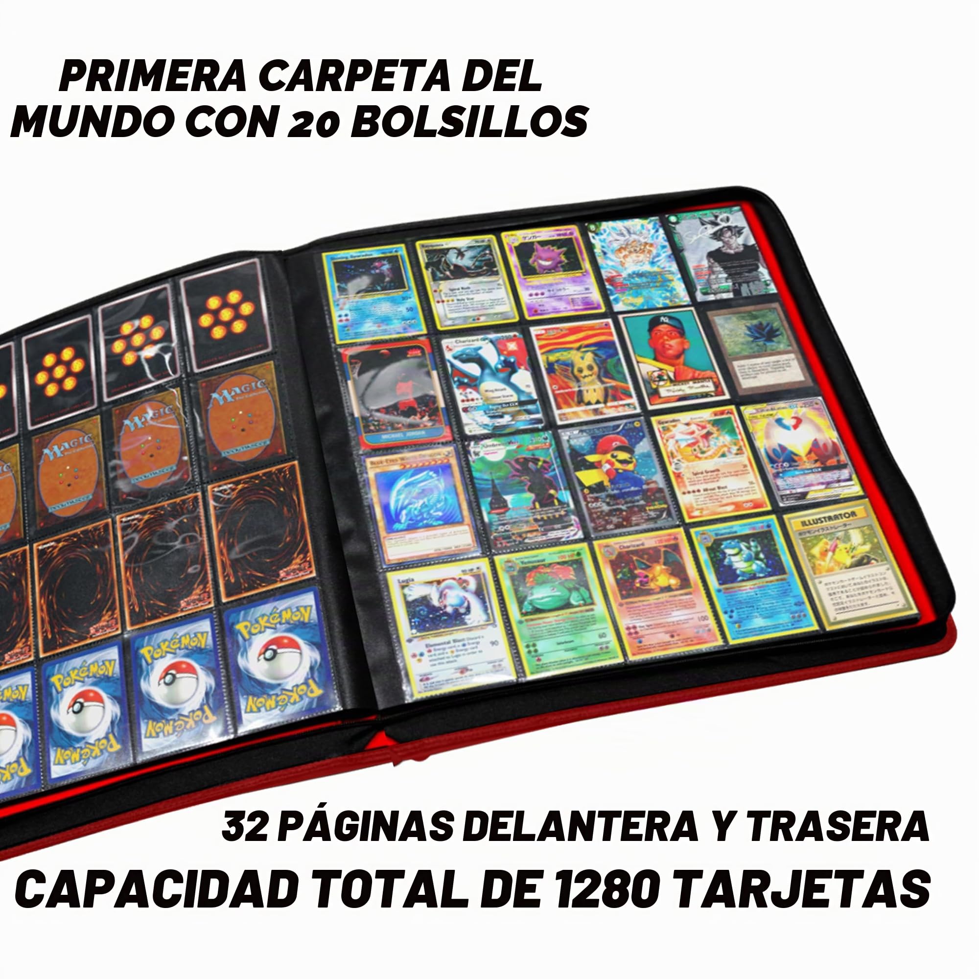 Álbum de coleccionista de más de 1280 tarjetas, 20 páginas de bolsillo compatible con Pokemon, Sports, Yugioh, MTG y otros TCG, funda para tarjetas coleccionables con bolsillos laterales de carga