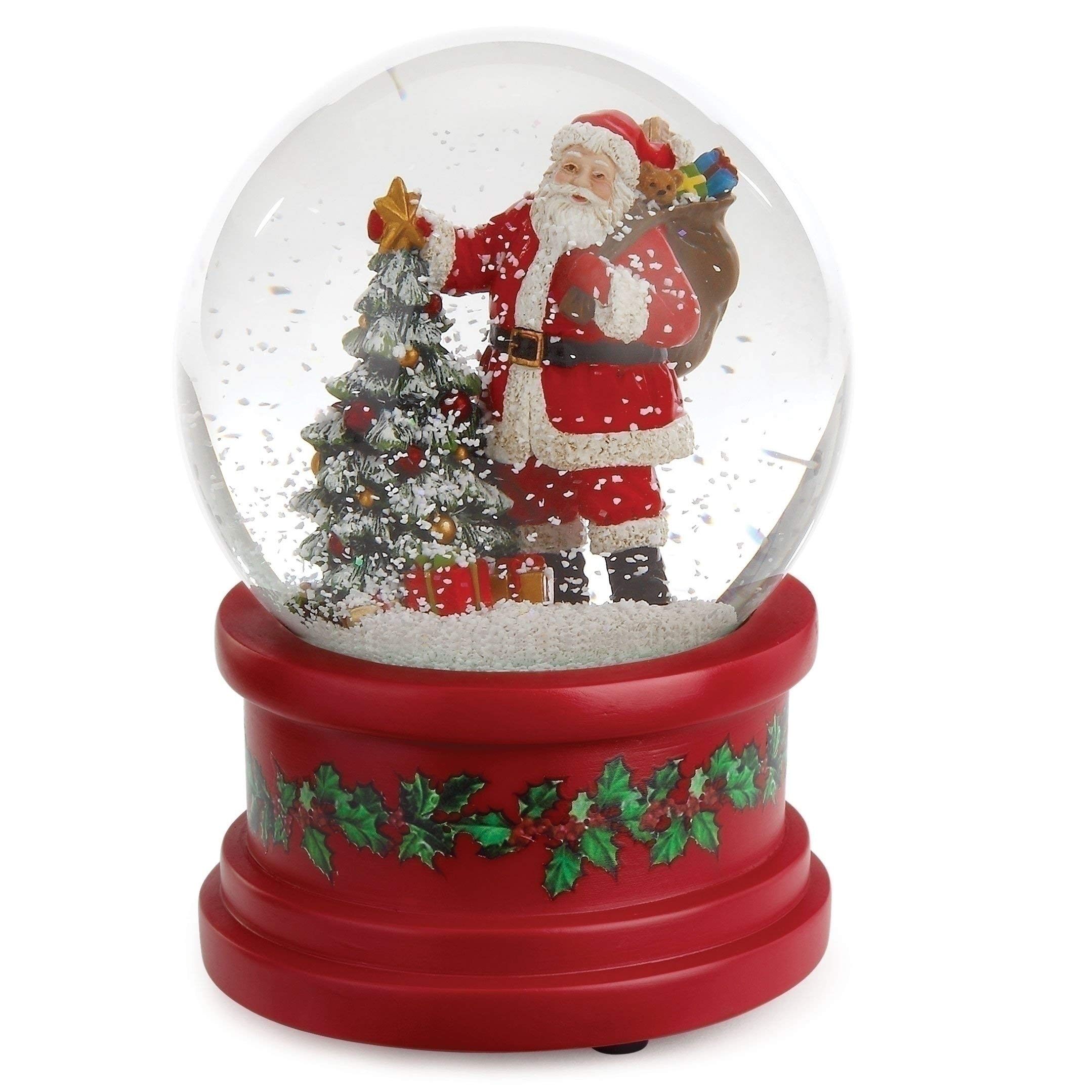 Roman Santa With Tree Plays Tune Here Comes Santa Claus 5.75 Inch Holiday Glitter Globe