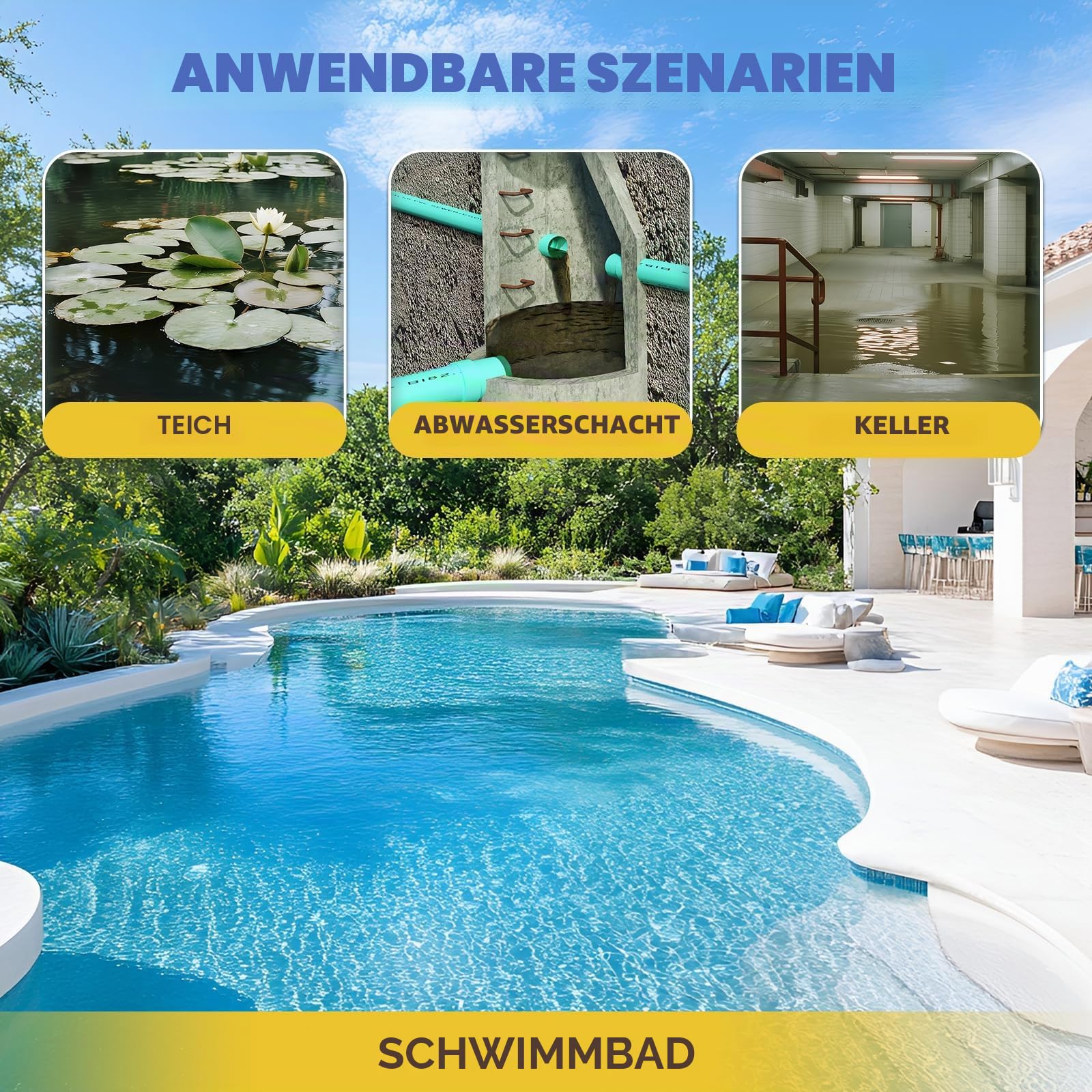 Moongiantgo Schmutzwassertauchpumpe 750W, 10m³/h Förderleistung, 10m Förderhöhe, 40mm Auslass, mit Schneidklinge & Schwimmerschalter, Edelstahl für Faserhaltiges Abwasser, Gärten, Kellereien (750W)