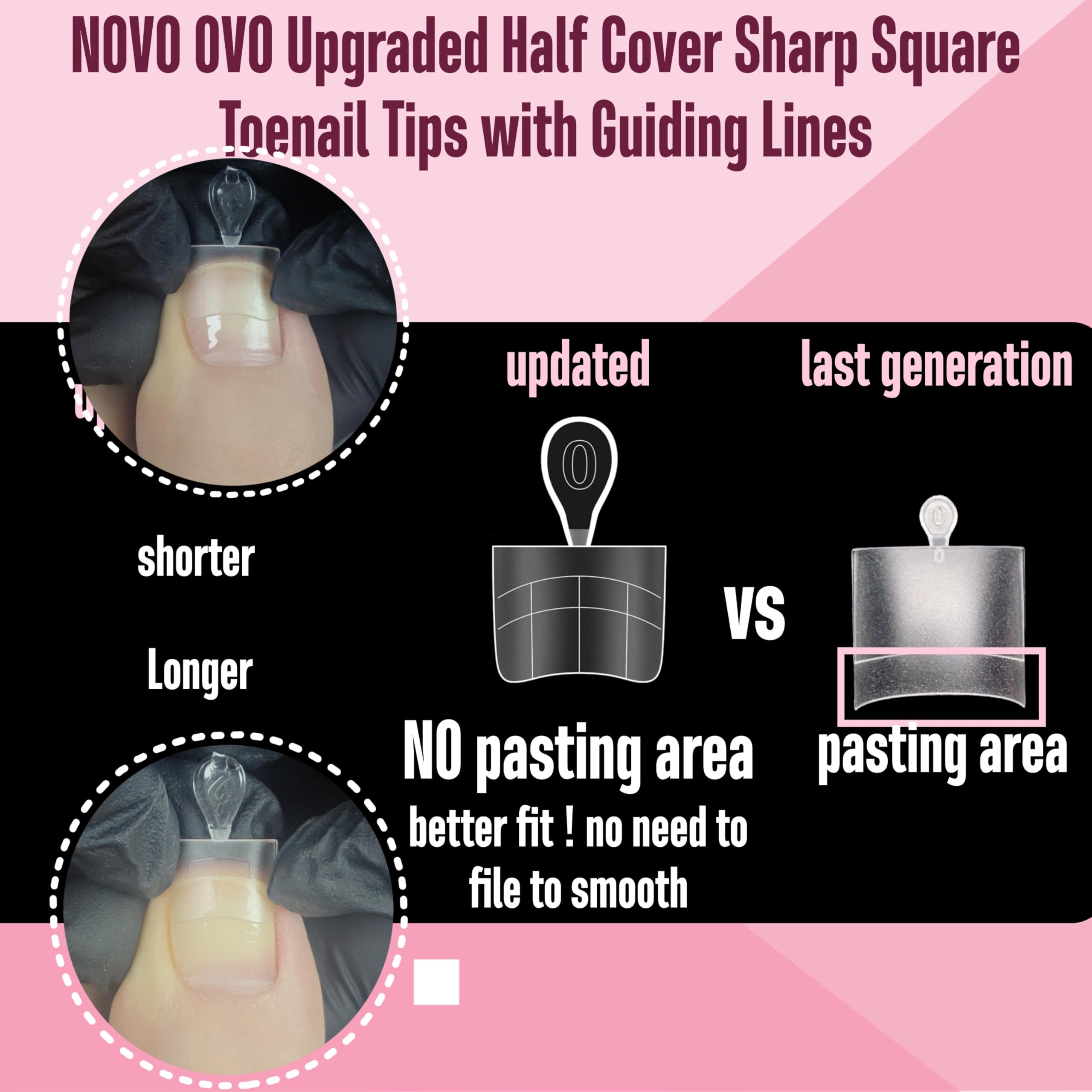 NOVO OVO Upgraded Flexible Half Cover Soft Gel Fake Toe Nail Tips with Auxiliary Line for Toenail Extension Sharp Square Medium Wide for Men Women Acrylic pedicure in Salon x 15 Sizes 300 Pcs - Image 4