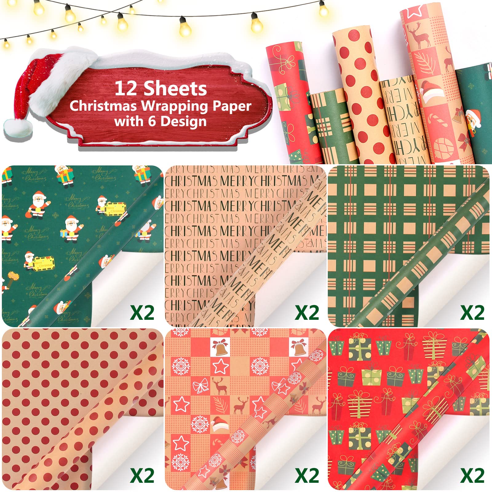 12 Feuilles Papier Cadeau Kraft Papier Cadeau Joyeux Anniversaire Comprend De La Ficelle, De L