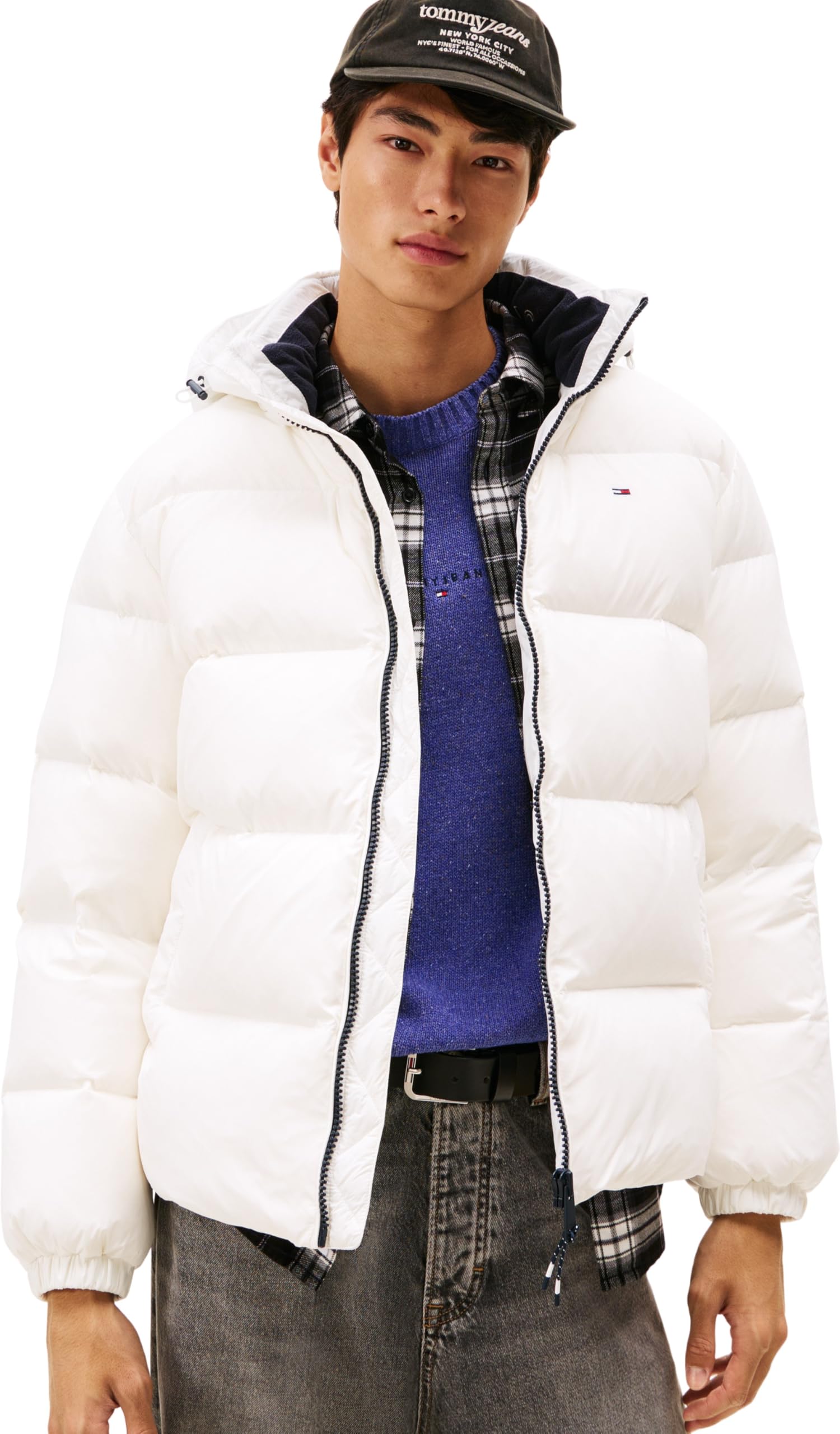 Tommy Jeans Men’s Warm Essential Down Puffer Jacket, White (Ecru), XL