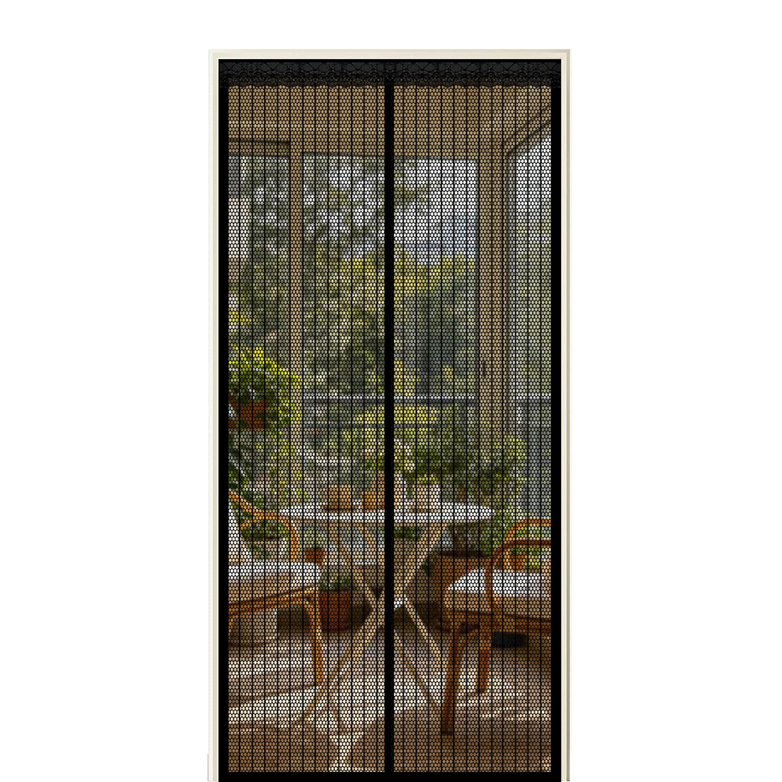 Screen Door 55 x 270 cm Self Sealing Powerful Magnets Magnetic Fly Screen for Doors with Powerful Magnets & Full Frame Magic Tape Suitable for Patio Doors Balcony Bedroom, Black