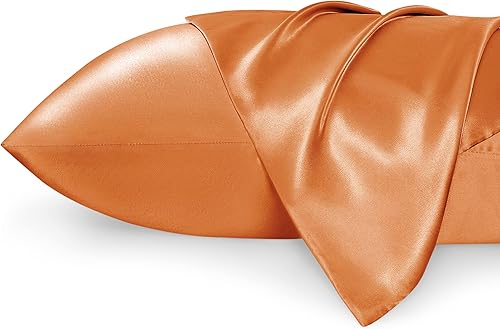 Vista 200 de Bedsure Juego de 2 fundas de almohada de satén tamaño King, fundas de almohada sedosas color verde azulado para cabello y piel con cierre de sobre