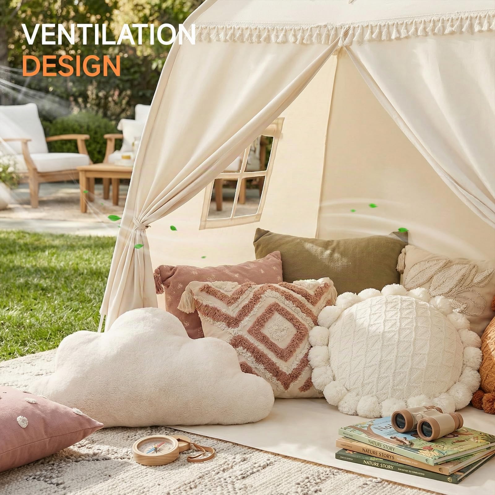Grande Tente Tipi pour Enfants : Tente pour Enfants Garçons et Filles Maison de Jeu Intérieure Auvent Lit pour Salle de Jeux Cadeau Jouet (Crème)