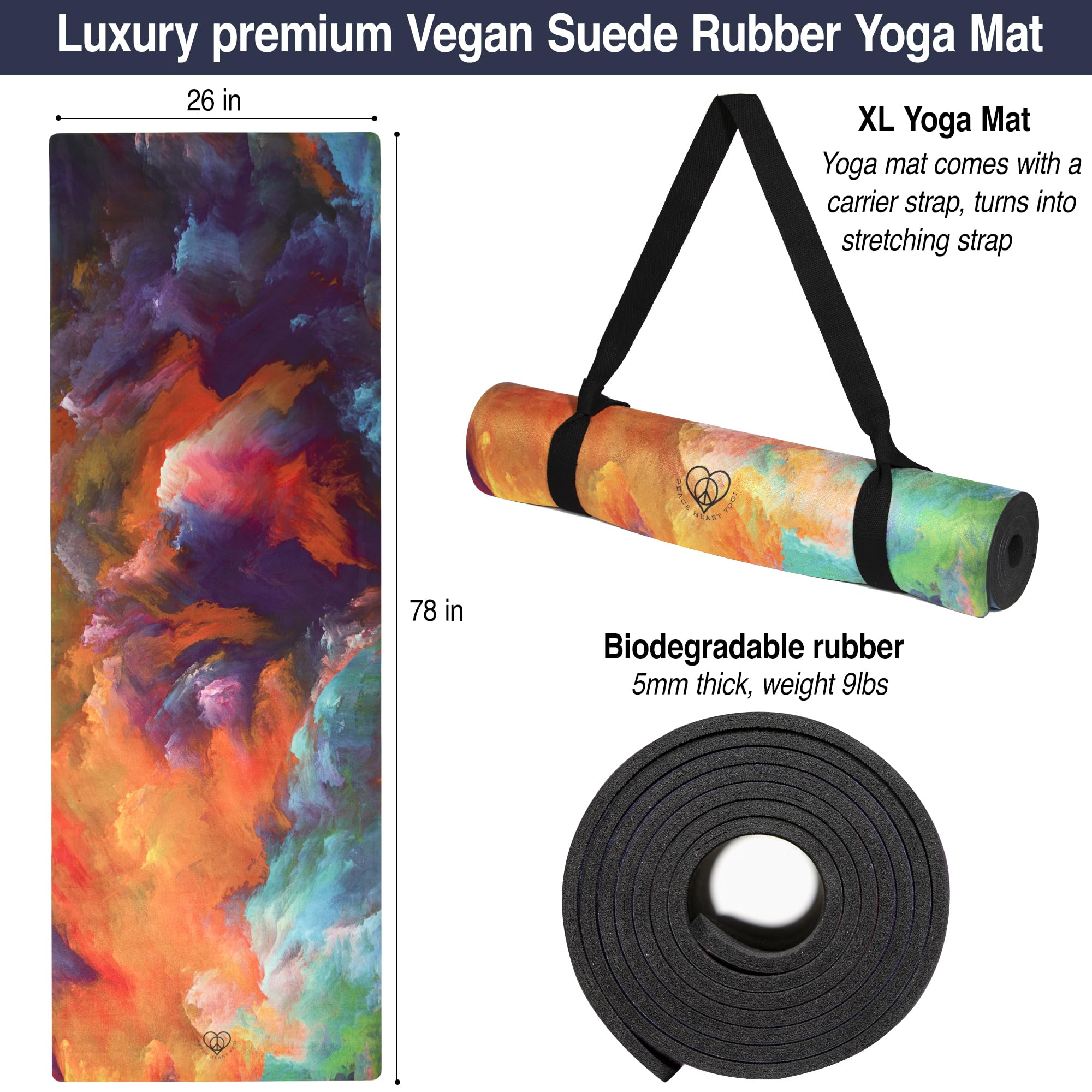 Purple Abstract Premium Luxury Yoga Mat with Carry Strap – 5mm Non-Slip Eco-Friendly Mat with Vegan Suede Top – No Yoga Towel Needed, Perfect for Hot Yoga