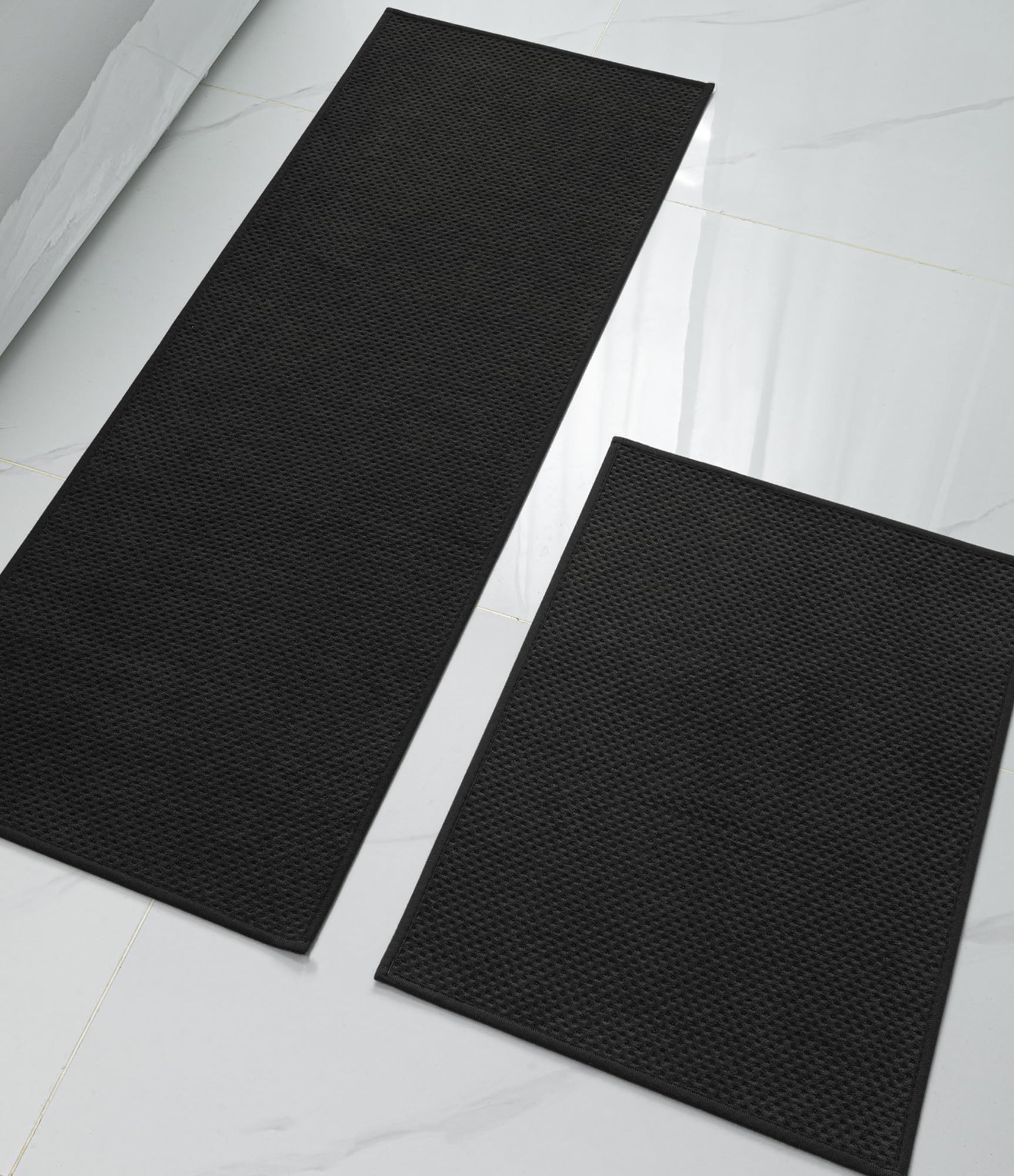 Photo 1 of YIHOUSE Bathroom Rug Sets 2 Piece, Ultra Thin Quick Dry Bath Mat, Absorbent Bath Mat for Bathroom Non Slip Machine Washable Bath Rug (Black)