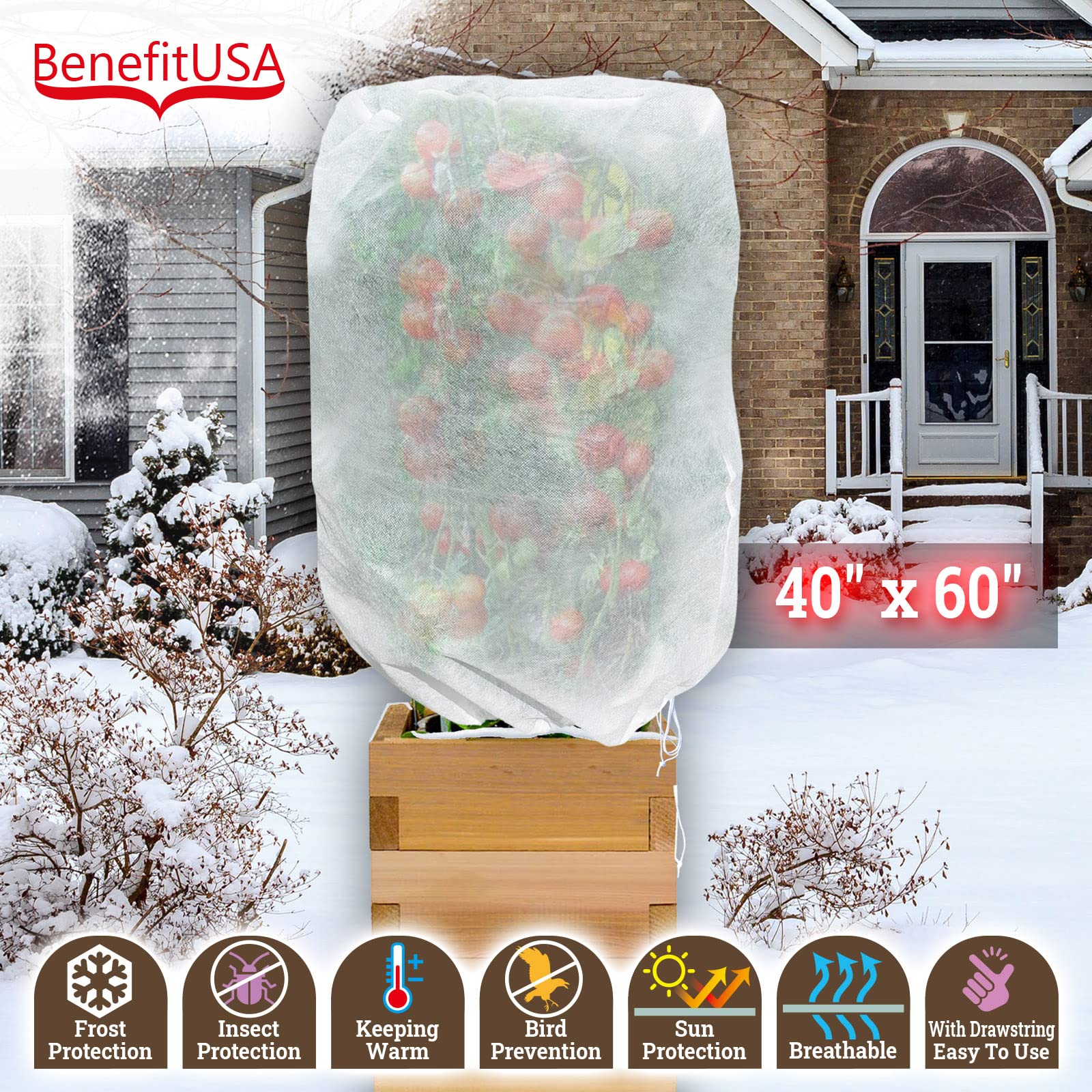 BenefitUSA Multiple Size Plant Cover Warm Worth Frost Blanket (40''x60'')