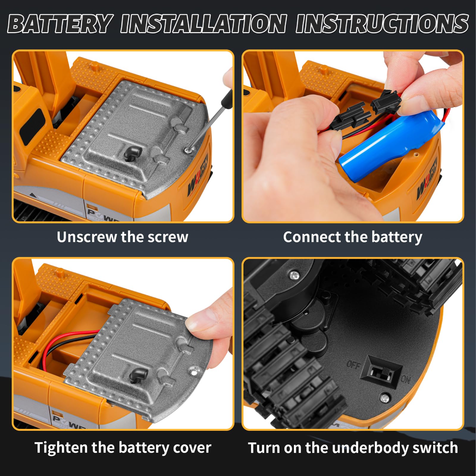 Excavatrice RC Jouet pour garçons,véhicules de Construction télécommandés,Pelle hydraulique pour Enfants,Camion d'ingénierie avec 2 Batteries Rechargeables,Pelle en métal,lumières/Sons