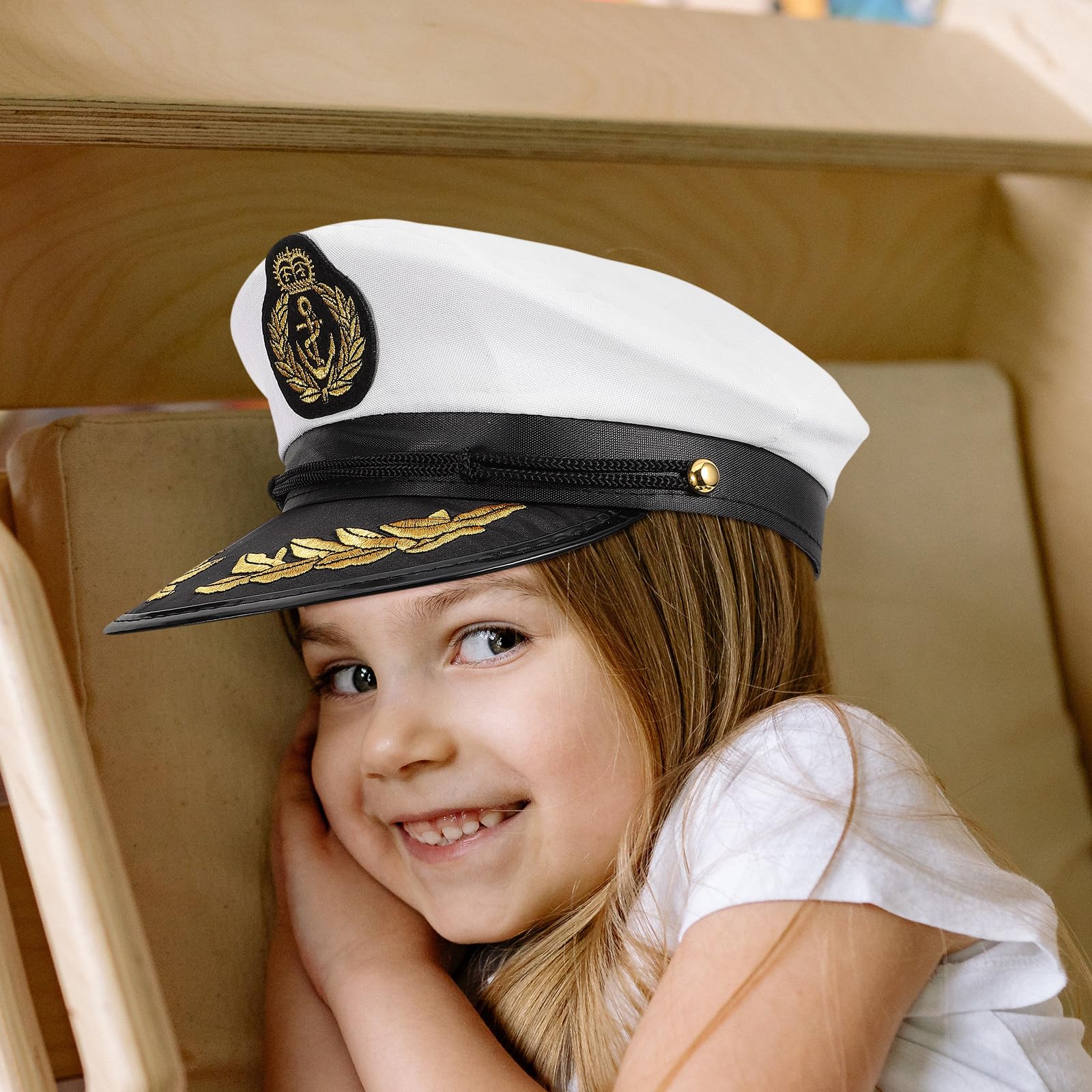 NOLITOY Gorra de Capitán Talla M 56-58 CM para Disfraz Náutico Infantil Unisex Sombrero de Yate Ajustable para Fiestas y Eventos Marinos