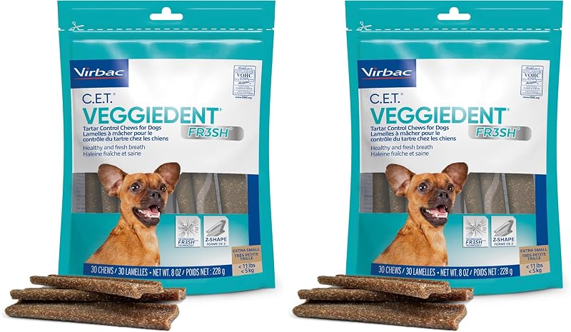 Virbac C.E.T. VEGGIEDENT FR3SH Tartar Control Chews for Dogs, Extra Small, 8 oz, (Pack of 2)