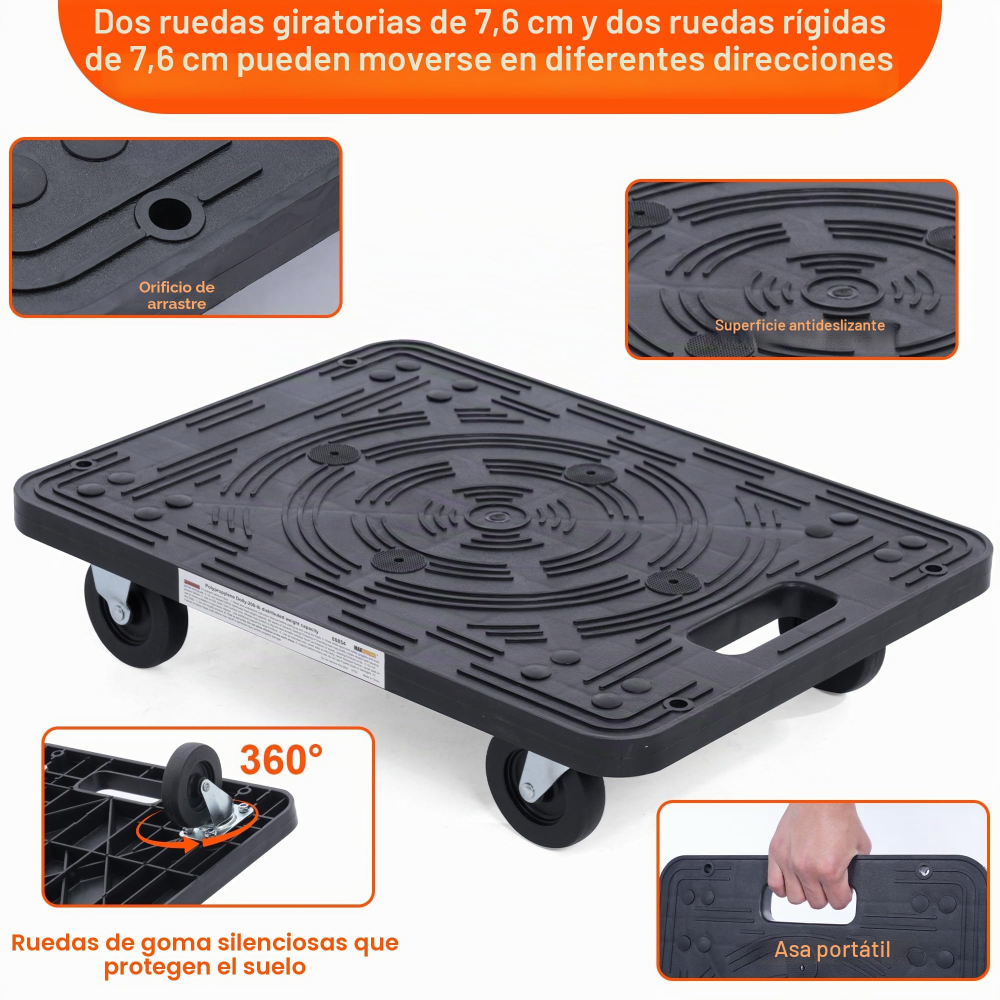 Maxworks 80854 - Plataforma rodante de Polipropileno, Color Negro, Capacidad de 200 Libras