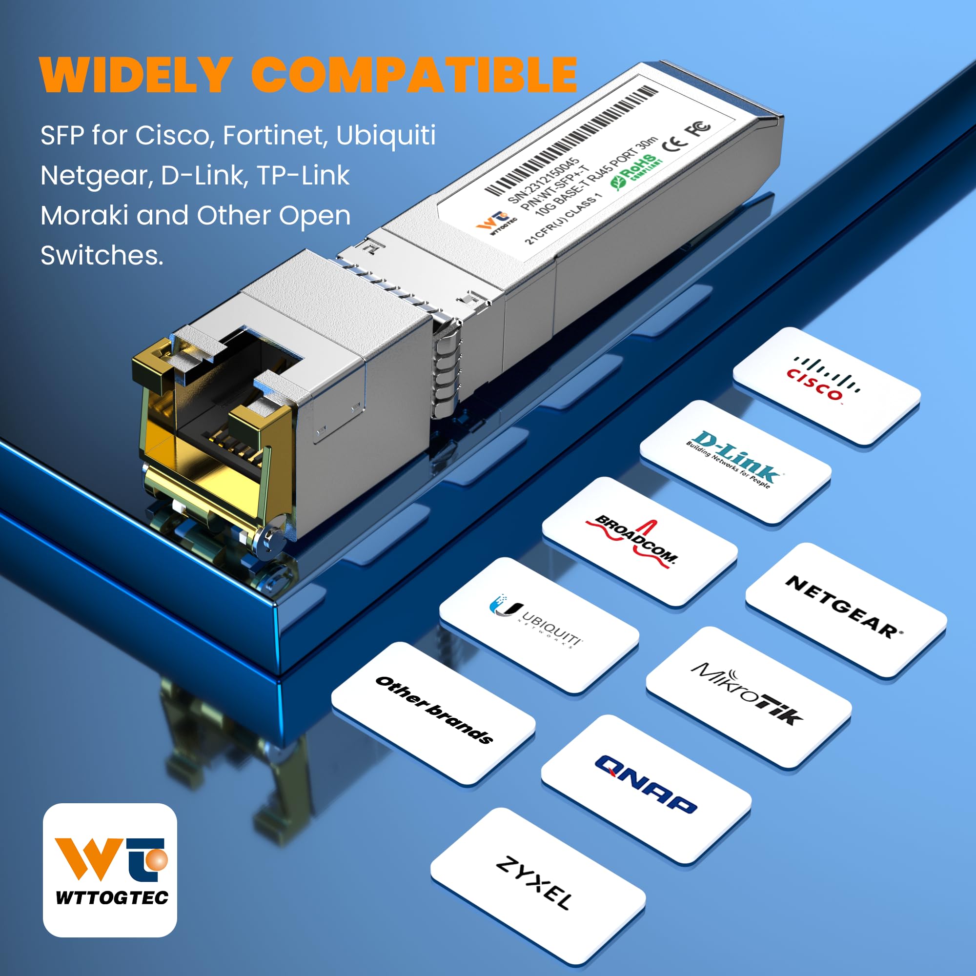 Confezione da 2 ricetrasmettitori da 10G SFP+ a RJ-45, modulo SFP+ CAT6a in rame 1,25/2,5/5/10G-T, negoziazione automatica, fino a 30 m, per Cisco SFP-10G-T-S, Meraki, TP-Link, Mikrotik, Netgear e