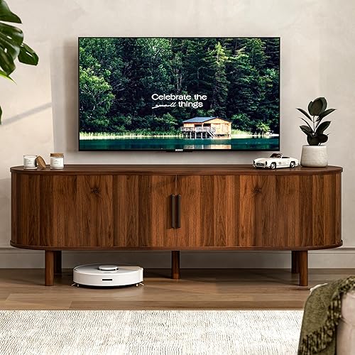 Soporte de TV para televisores de hasta 60 pulgadas, centro de entretenimiento con puertas correderas y estante ajustable, consola de TV moderna con