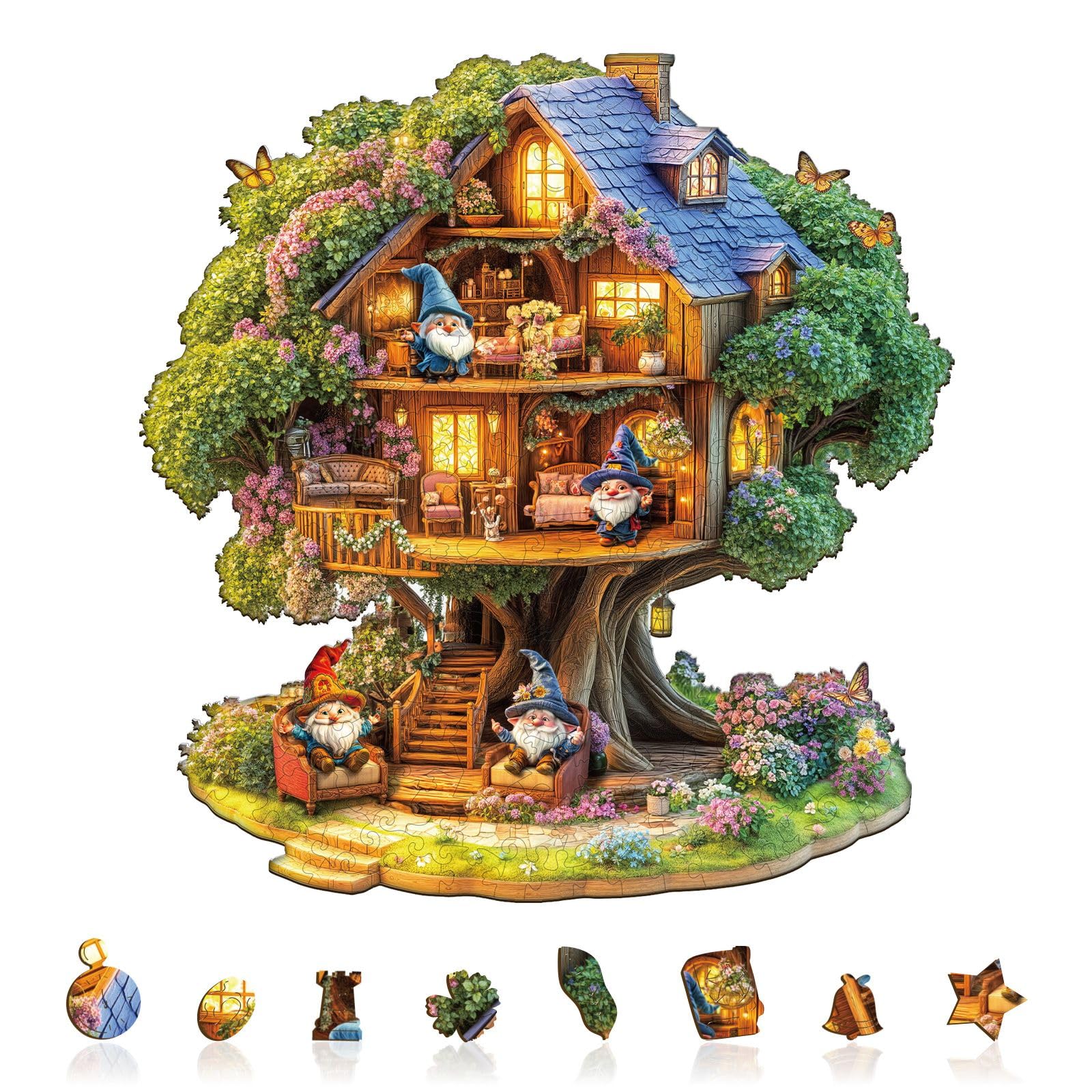 Jollitot Elf Tree House Puzzles Adults Gifts Wooden 85 Pieces 8.5 * 8.2in