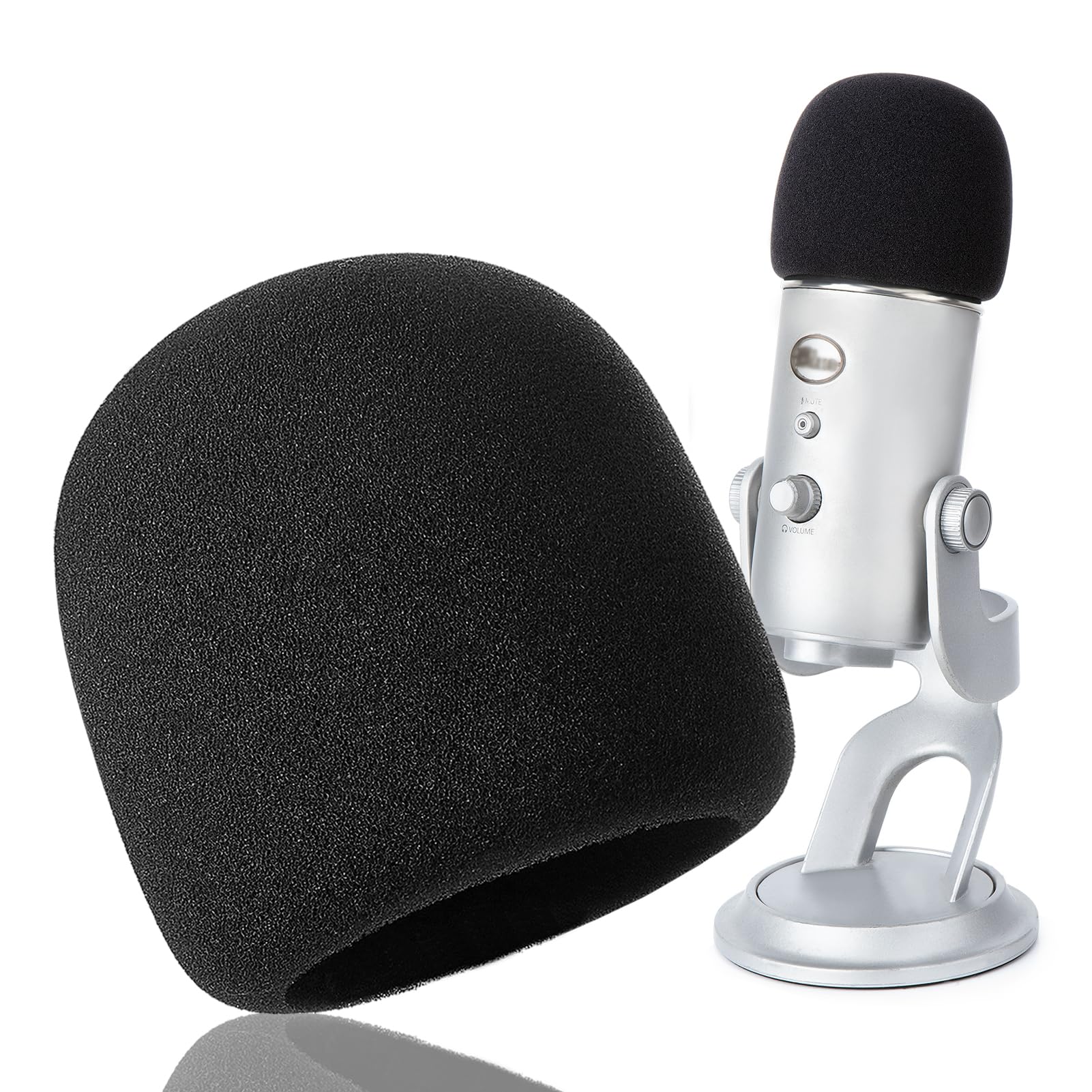 Pop Filter for Blue Yeti Mic, Large Size Microphone Cover for Blue Yeti, Yeti Pro, MXL, Audio Technica and Other 2.5-Inch Mics for Streaming, Podcasting, YouTube, Gaming - B_ Foam cover